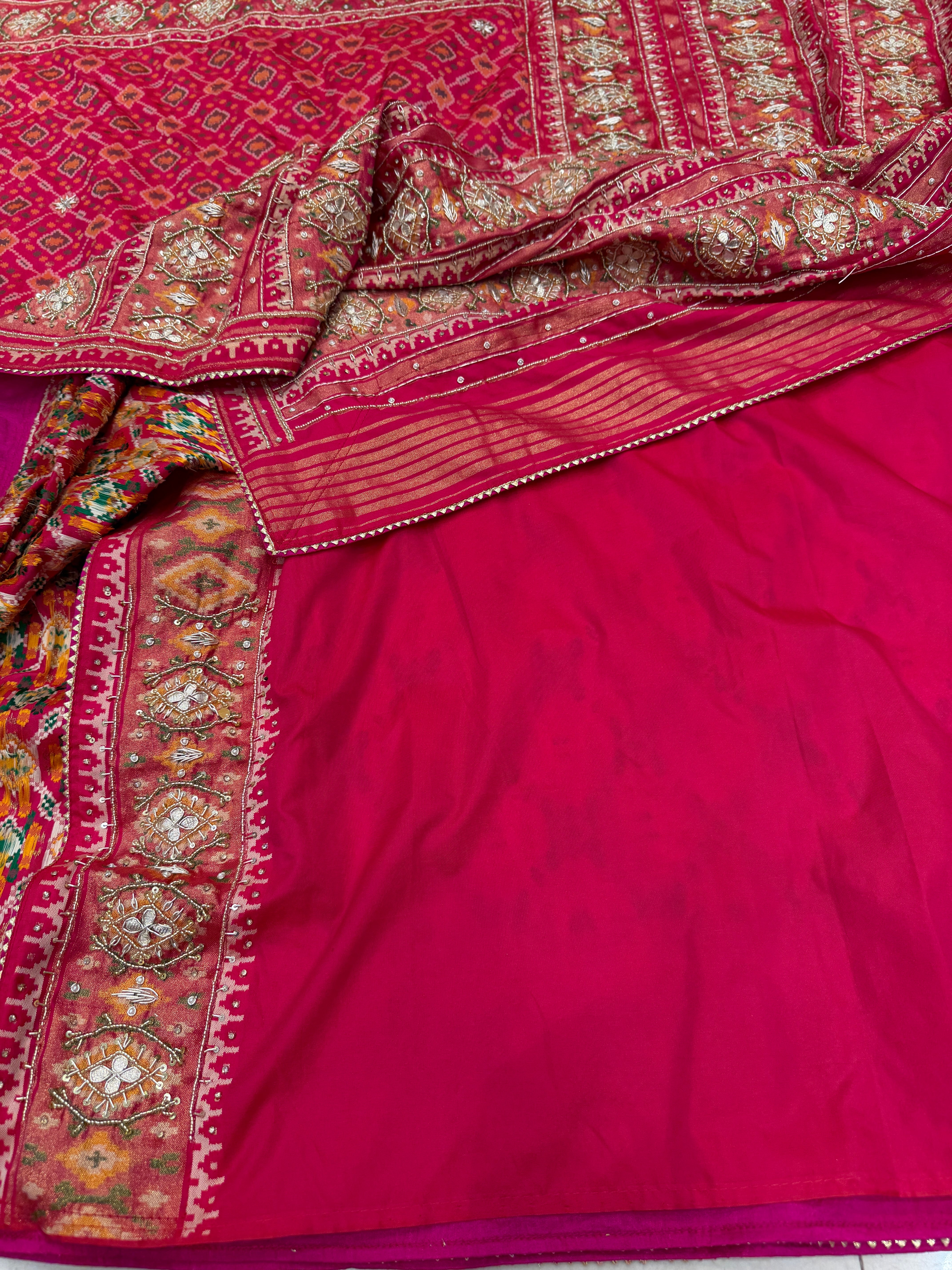 Rani Patola Cross Jaal Hand Embroidery Saree