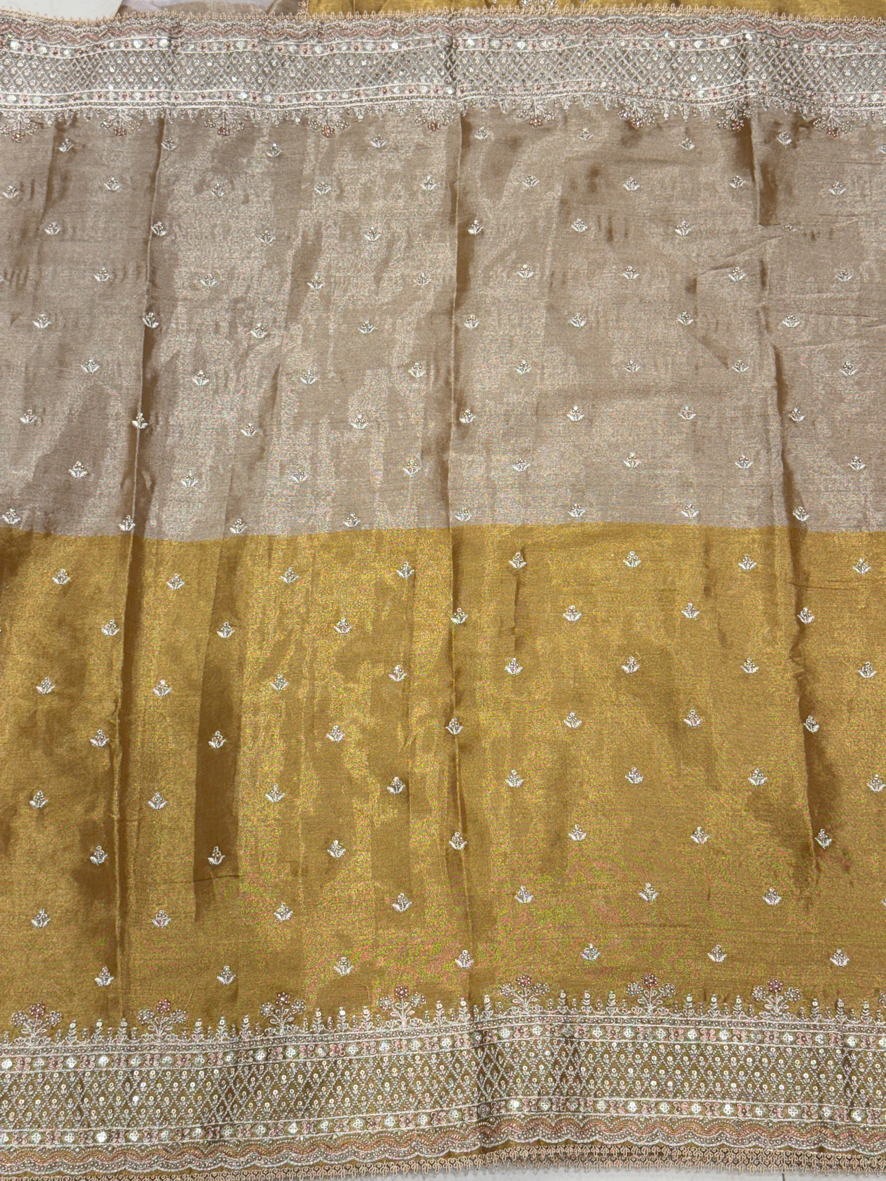 Golden Silver Soft Tissue Pita Embroidery Saree