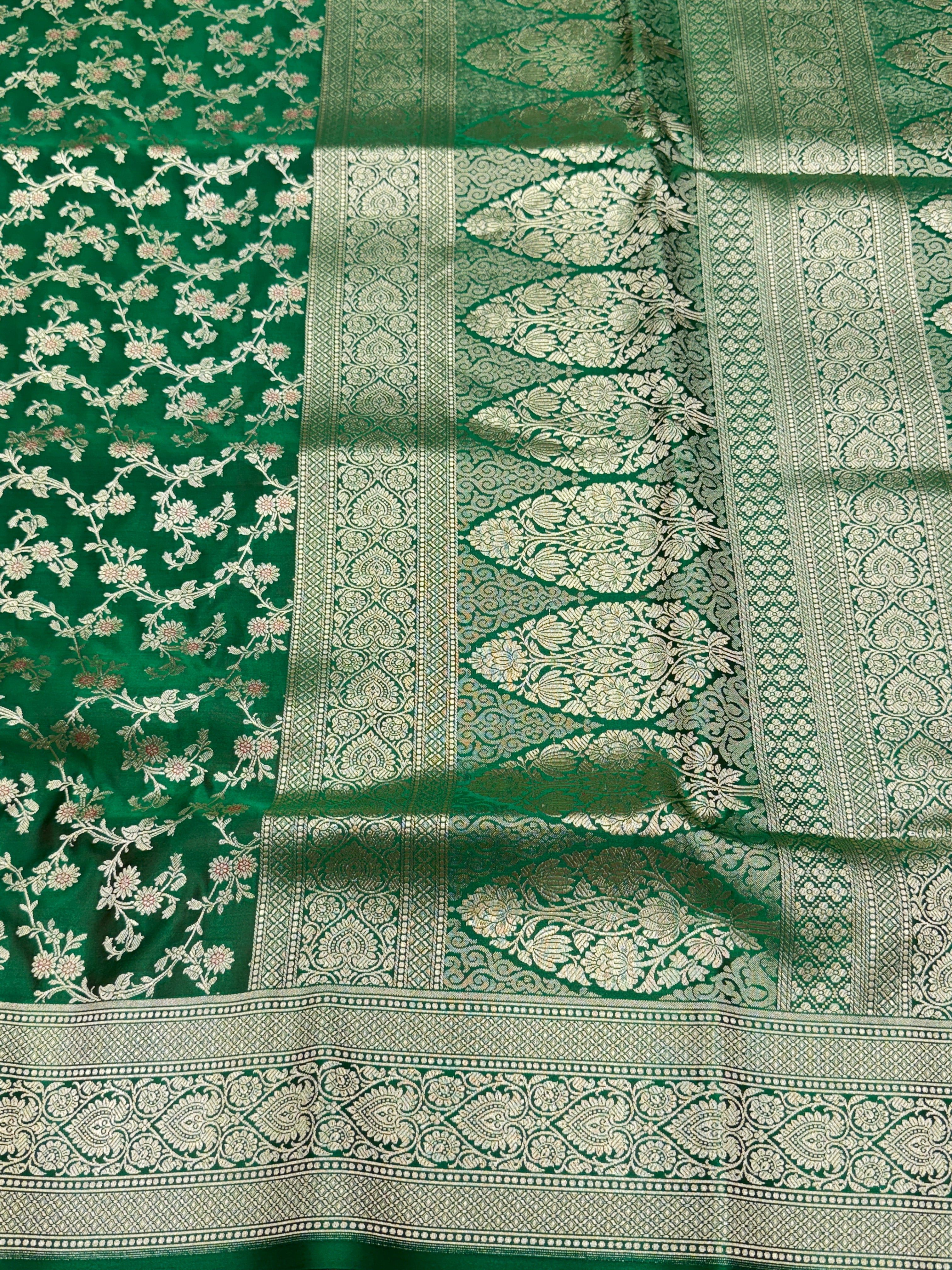 Bottle Green Banarasi Silk Heart Border Saree