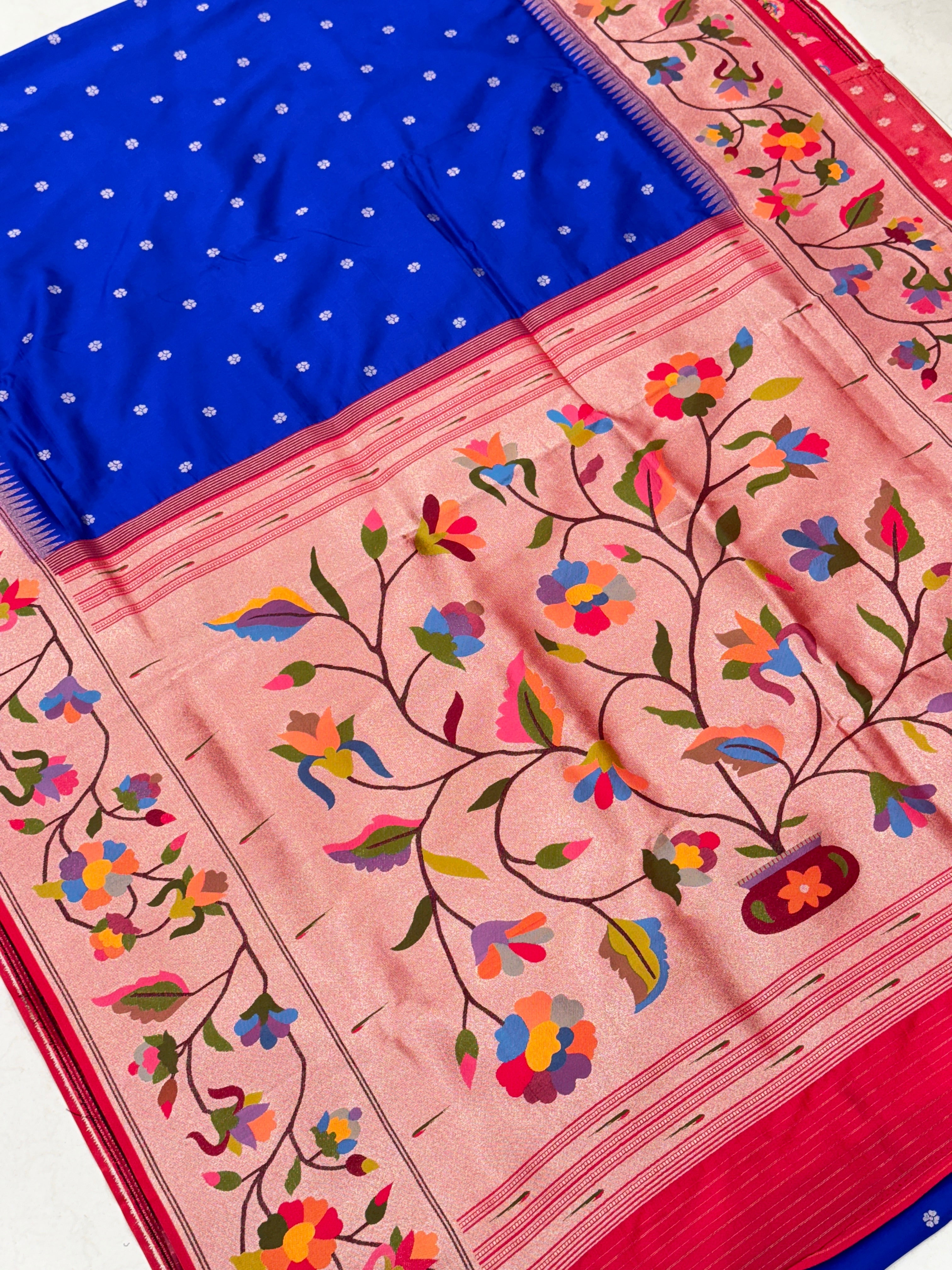 Royal Blue Floral Border Paithani Silk Saree