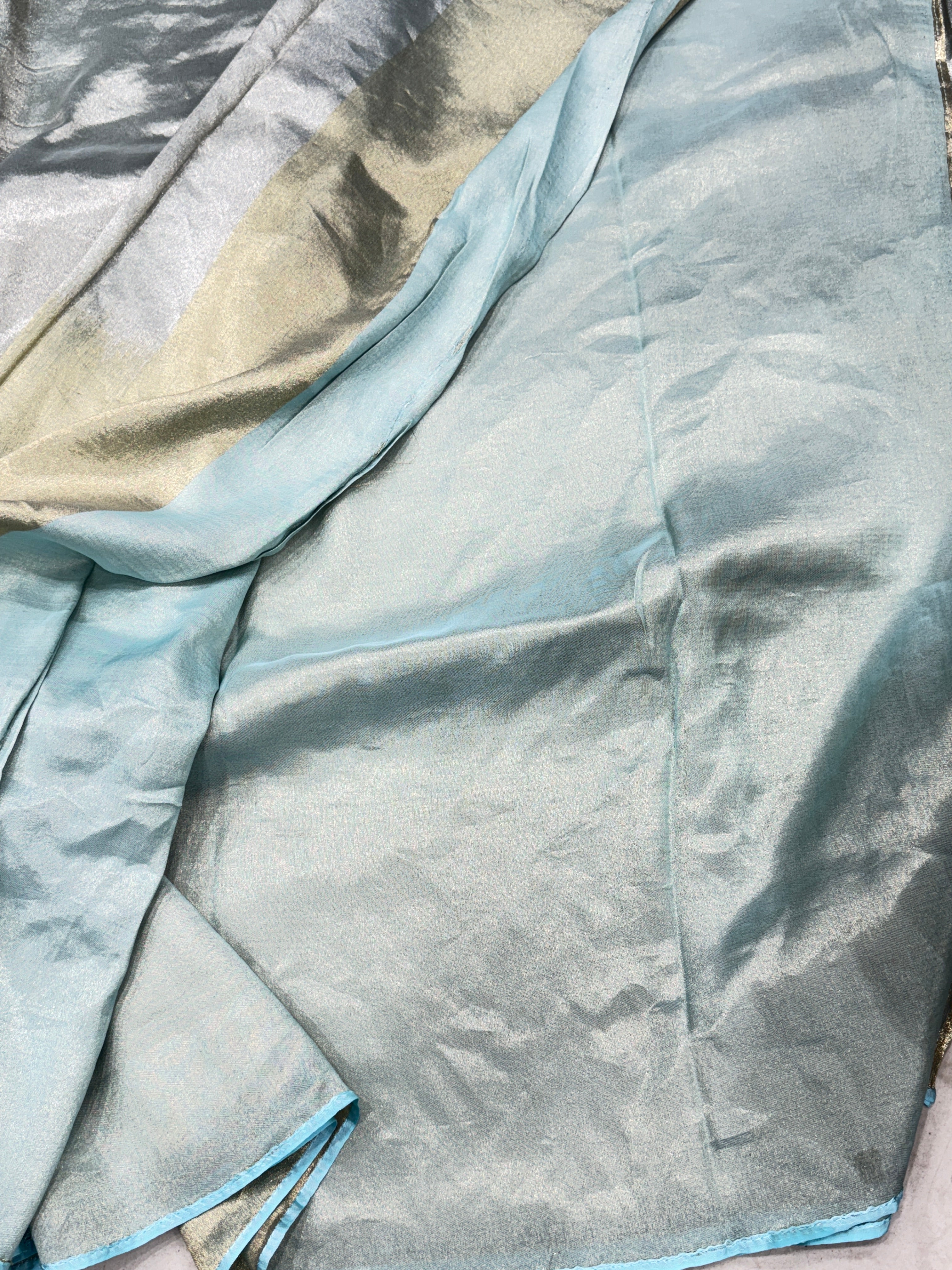 Light Blue Gold Silver Half Half Contemporary Banarasi Tissue Silk Saree