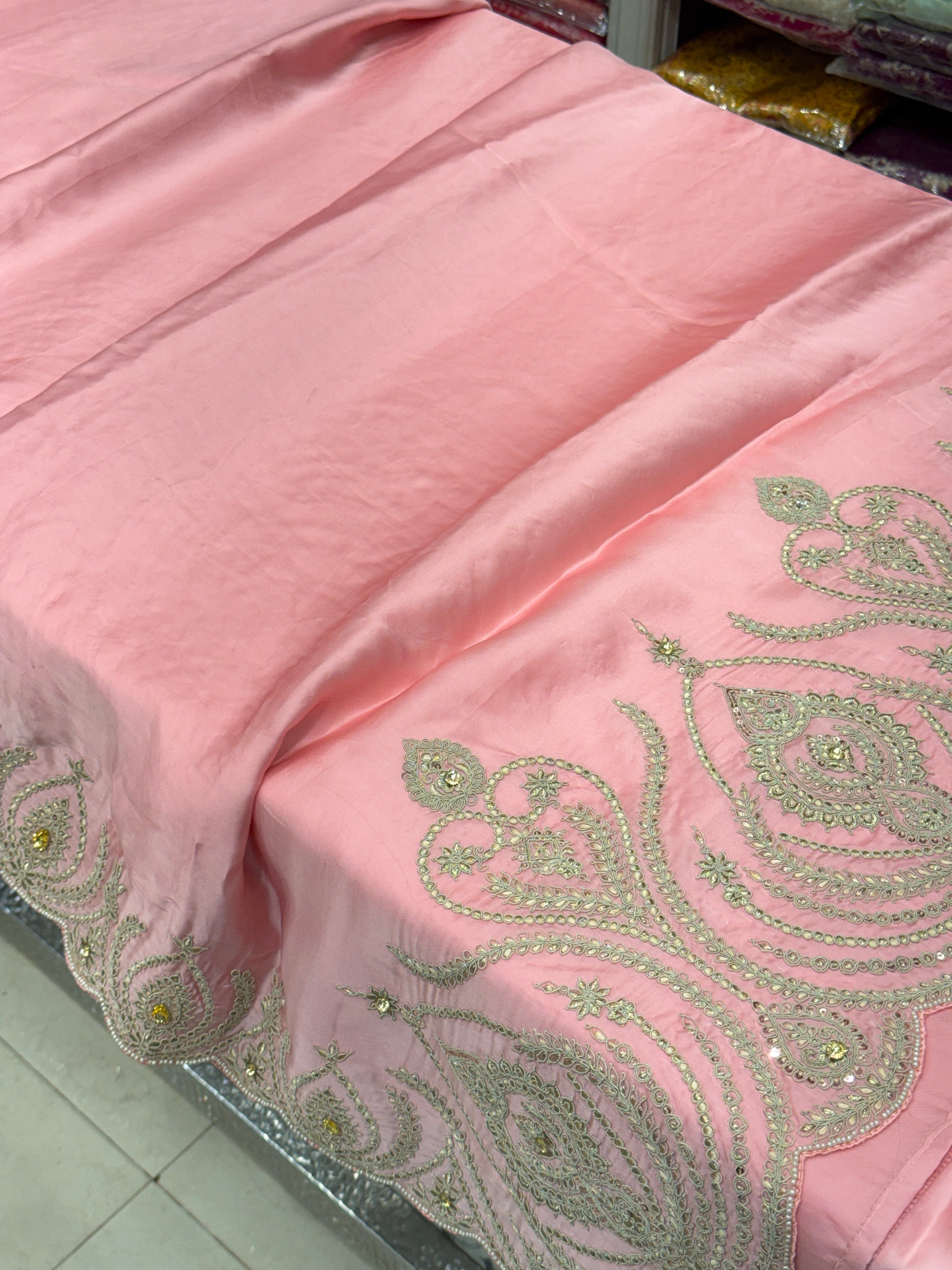 Pink Satin Organza Zari & Thread Embroidery Saree