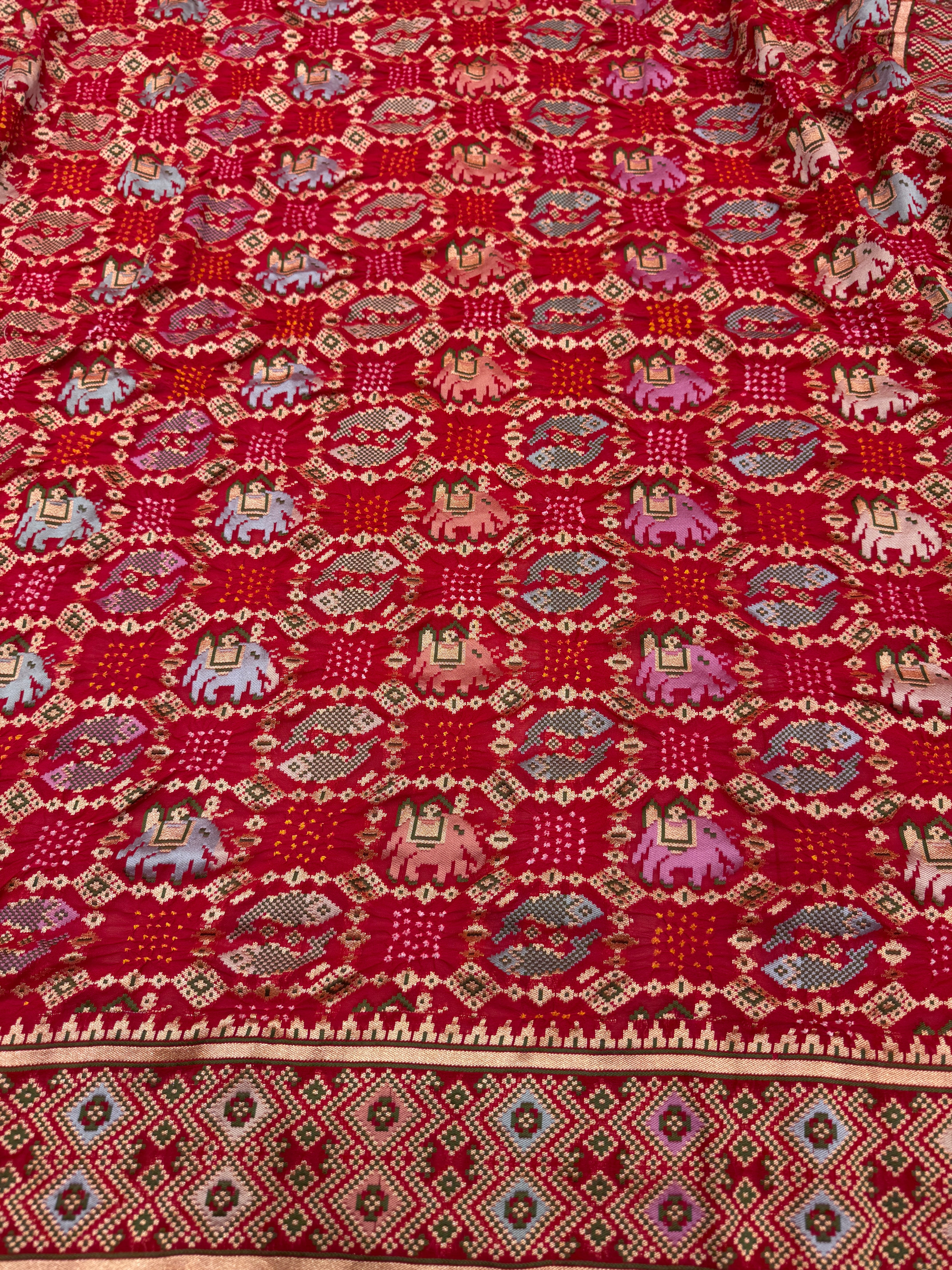 Red Meenakari Patola Bandhej Saree