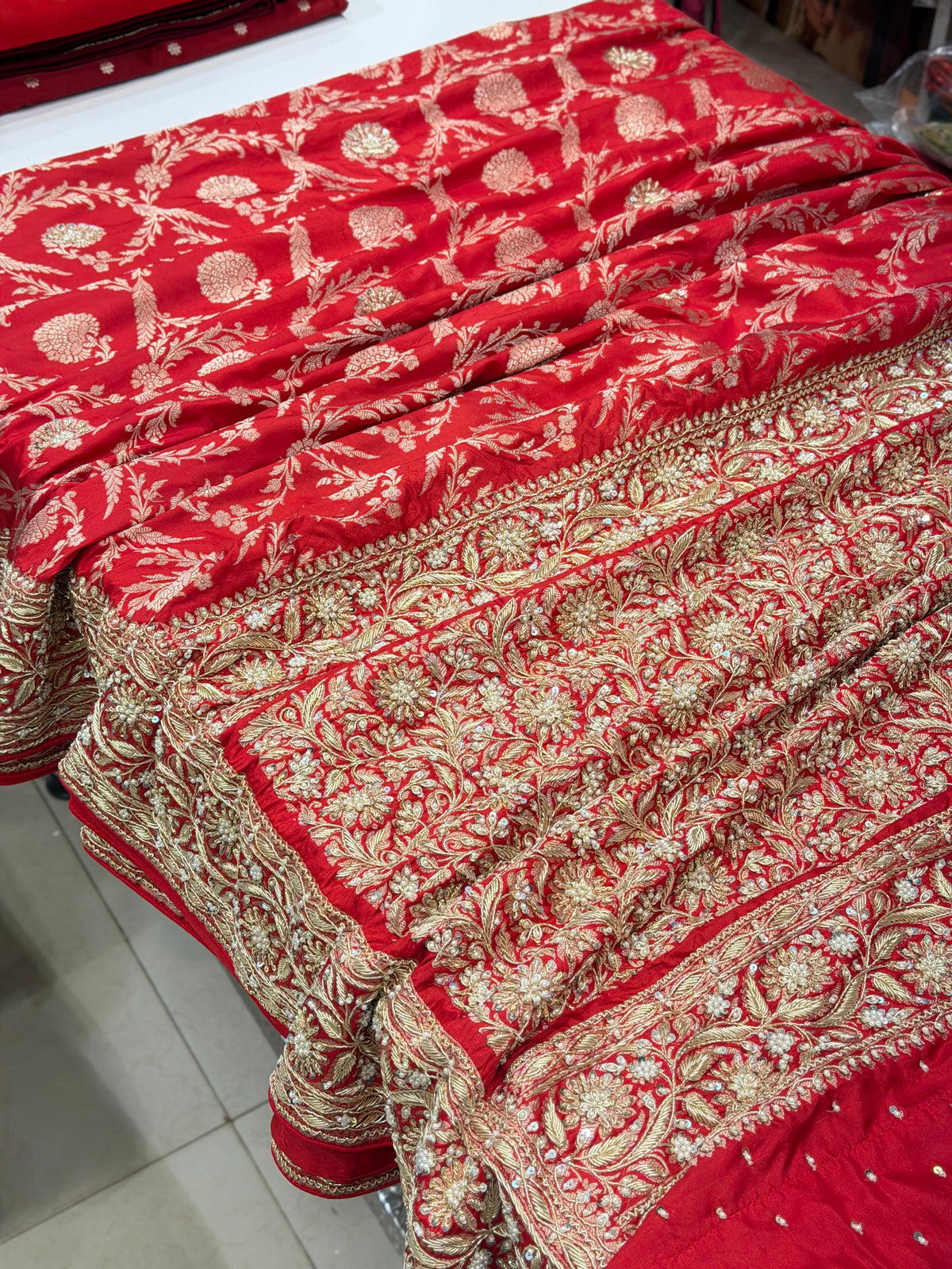Red Banarasi Handloom Katan Silk Hand Embroidery Zardosi Saree