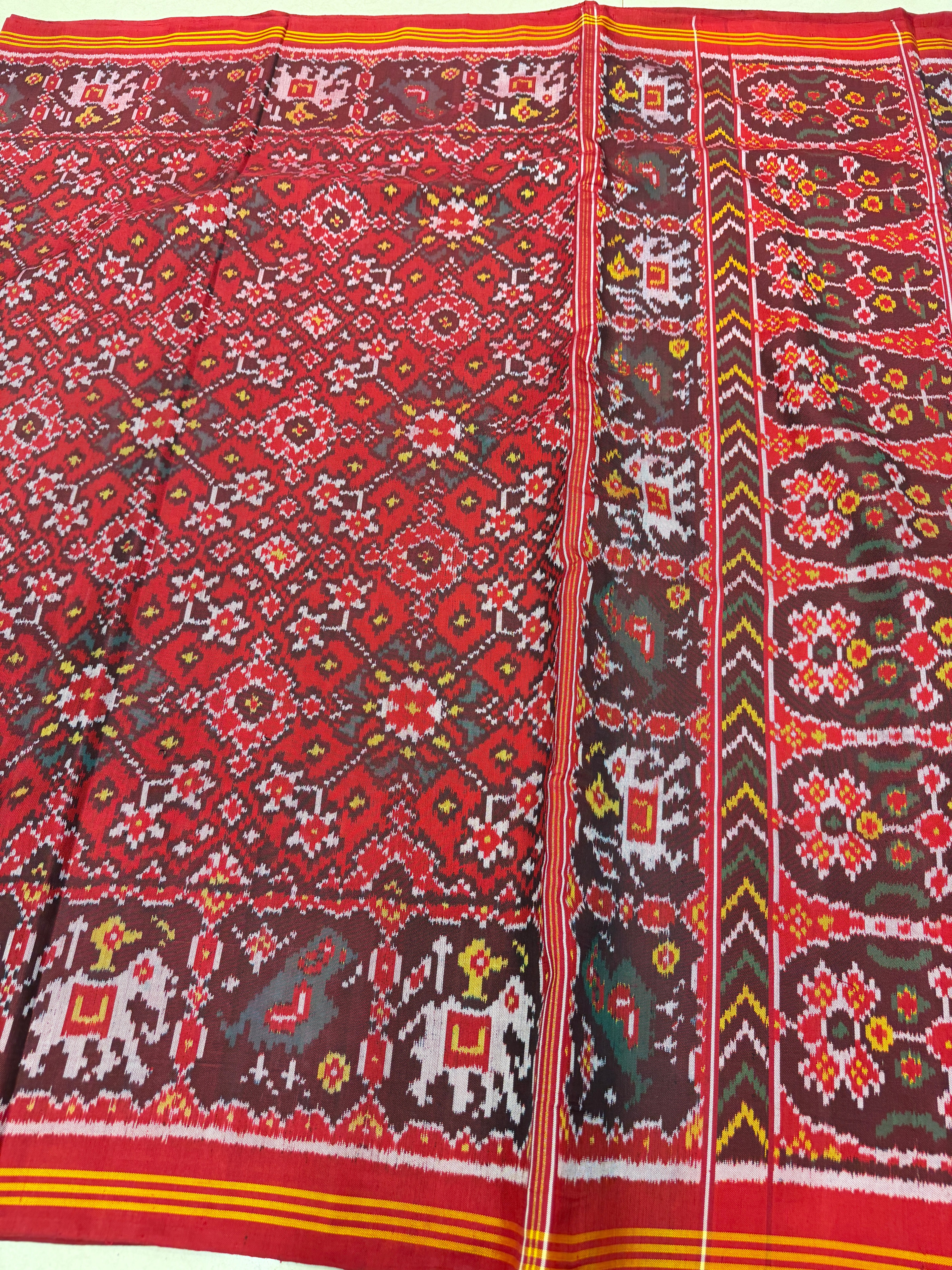 Red Navratna Patan Patola Handloom Pure Silk Saree