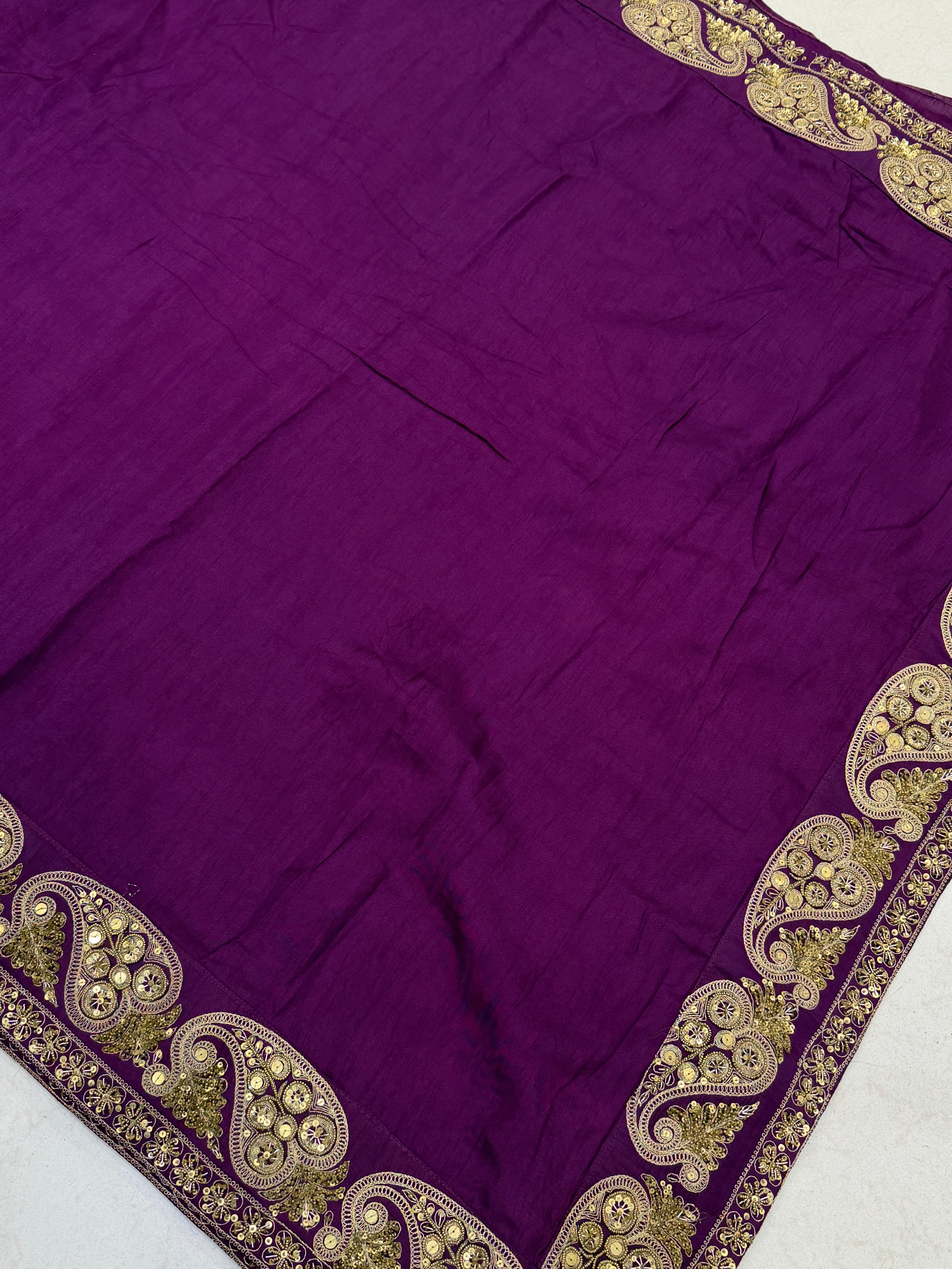 Violet Marodi Embroidery Sabyasachi Inspired Pure Silk Border Saree