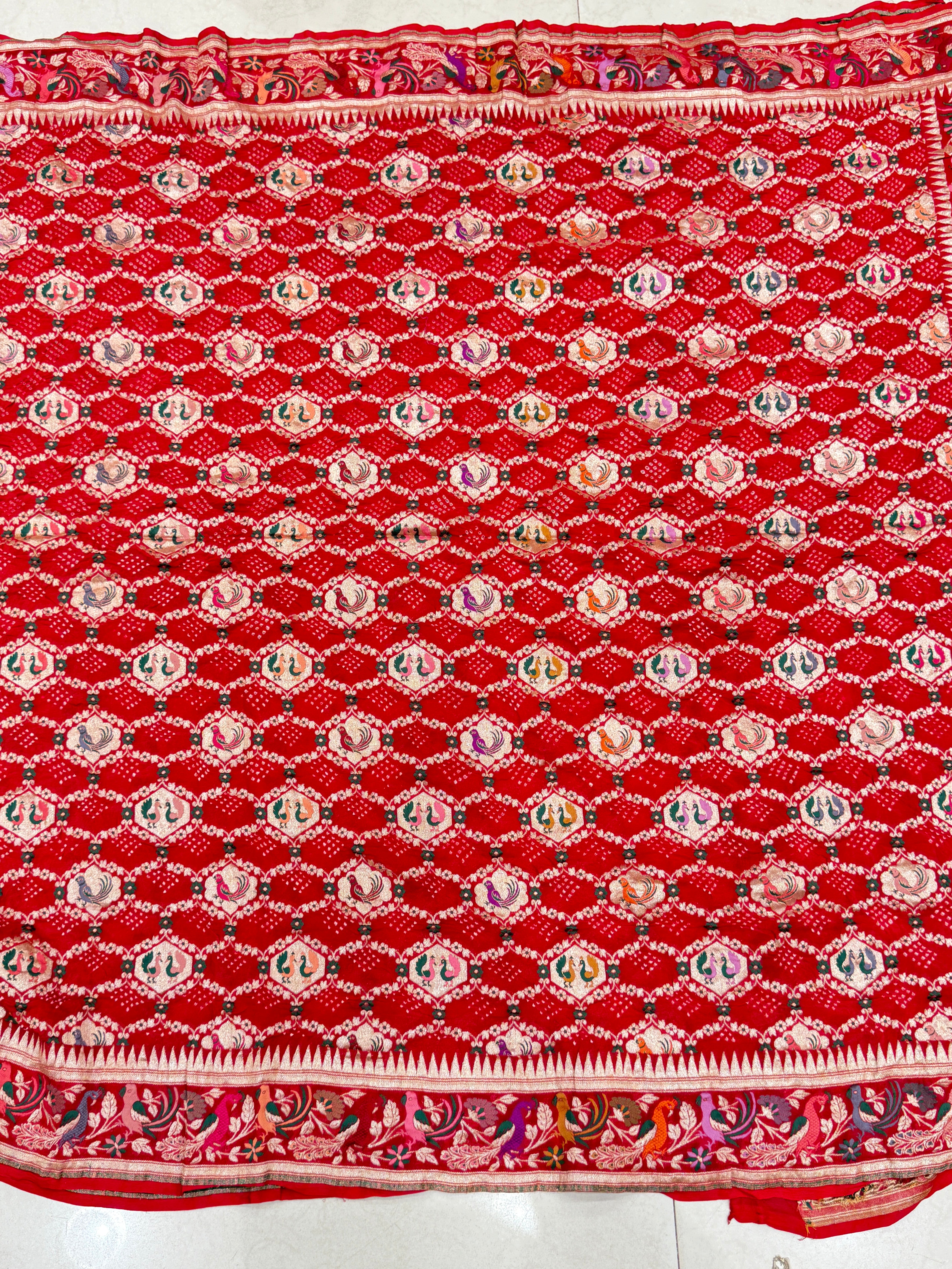 Red Paithani Style Meenakari Rai Bandhej Georgette Bandhini Saree