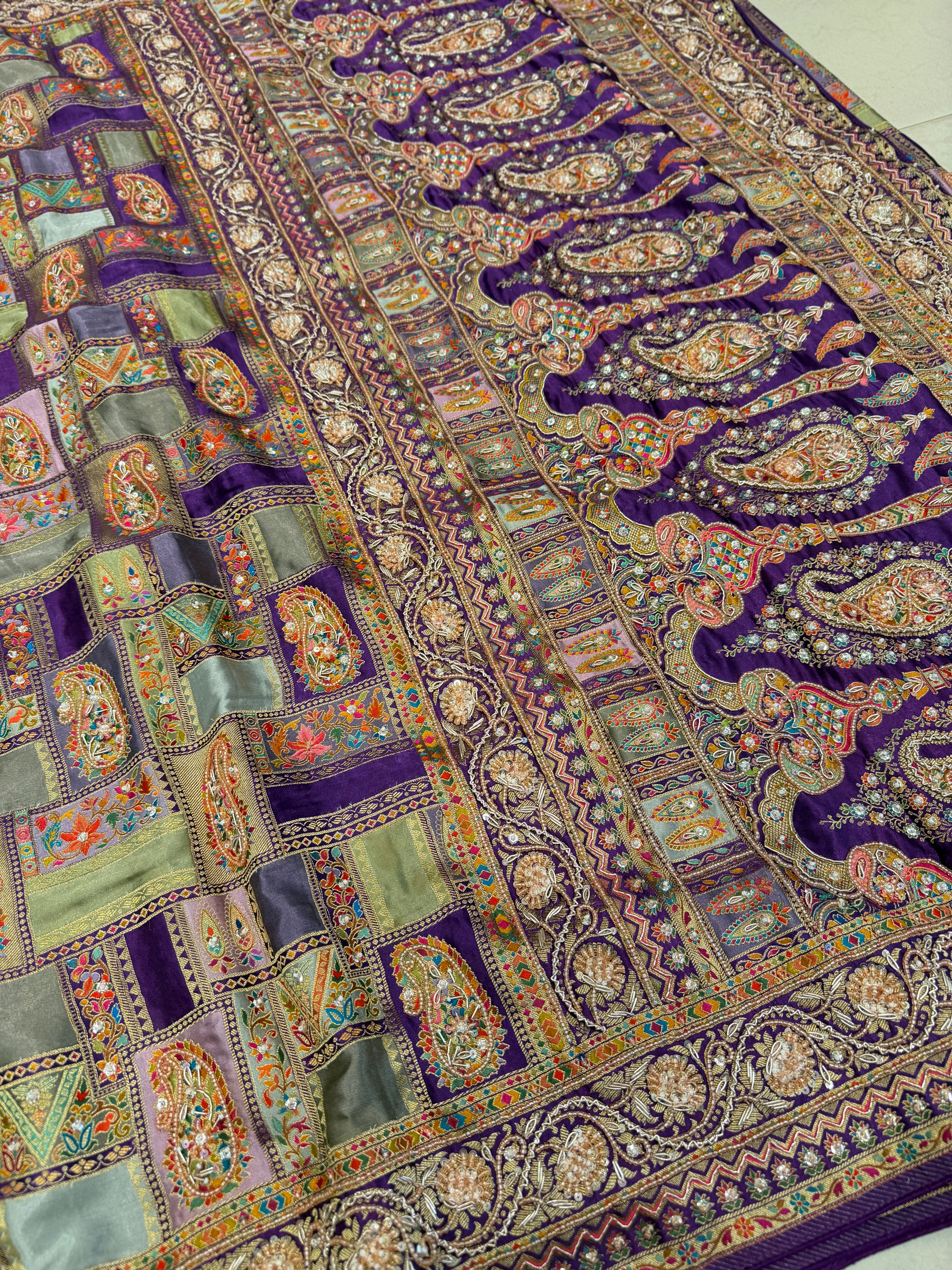 Violet Modal Rangkat Hand Embroidery Moti Sequin Saree