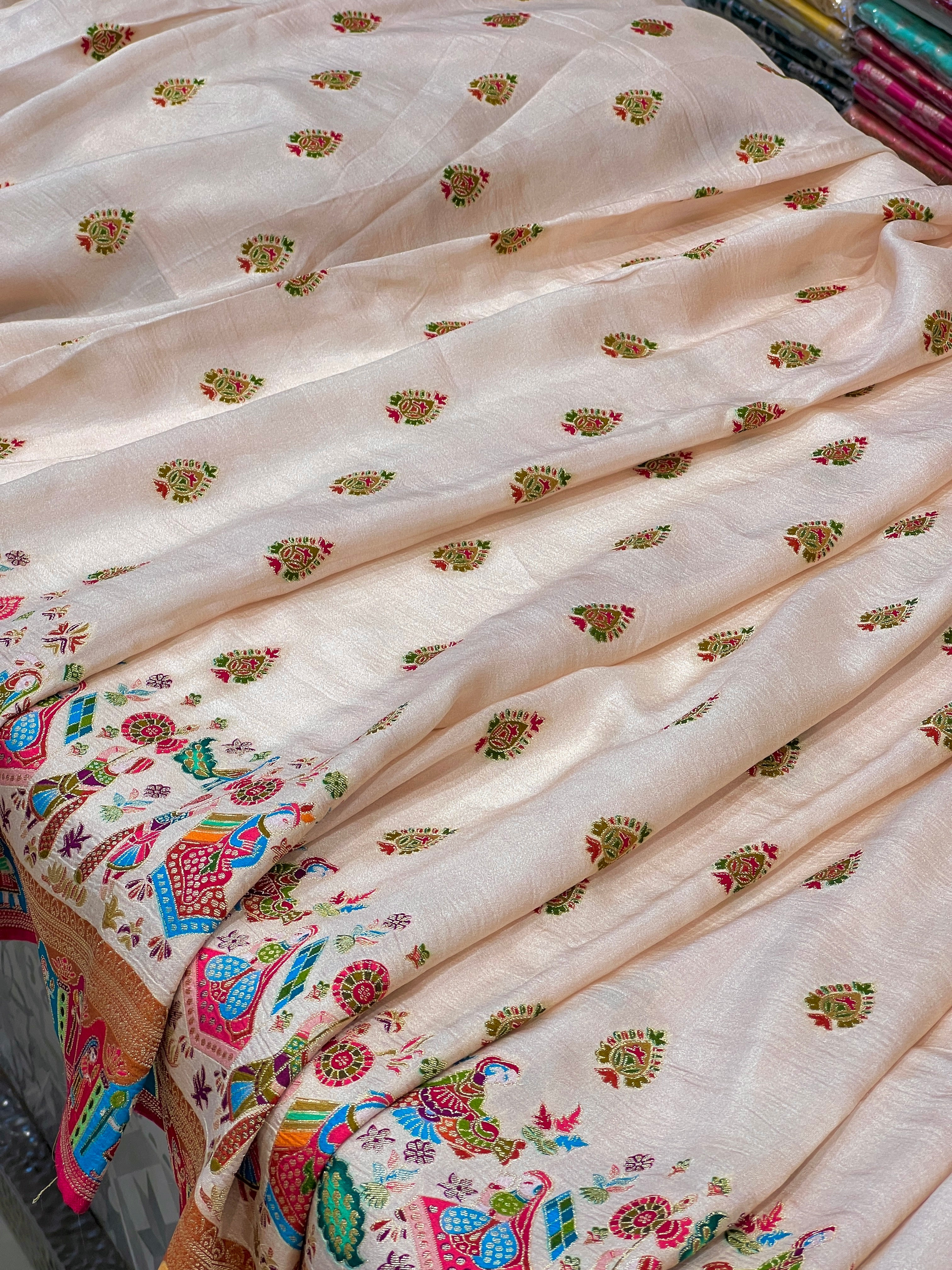 Beige Pashmina Style Silk Saree