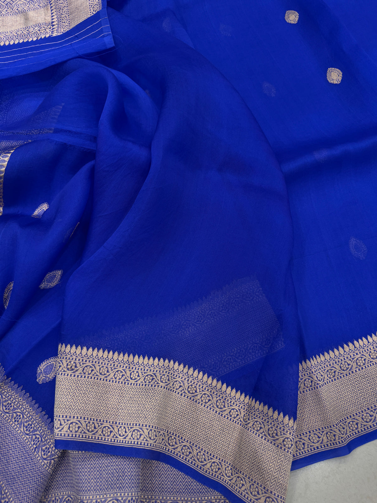Royal Blue Keri Buttis Handloom Banarasi Kora Silk Saree
