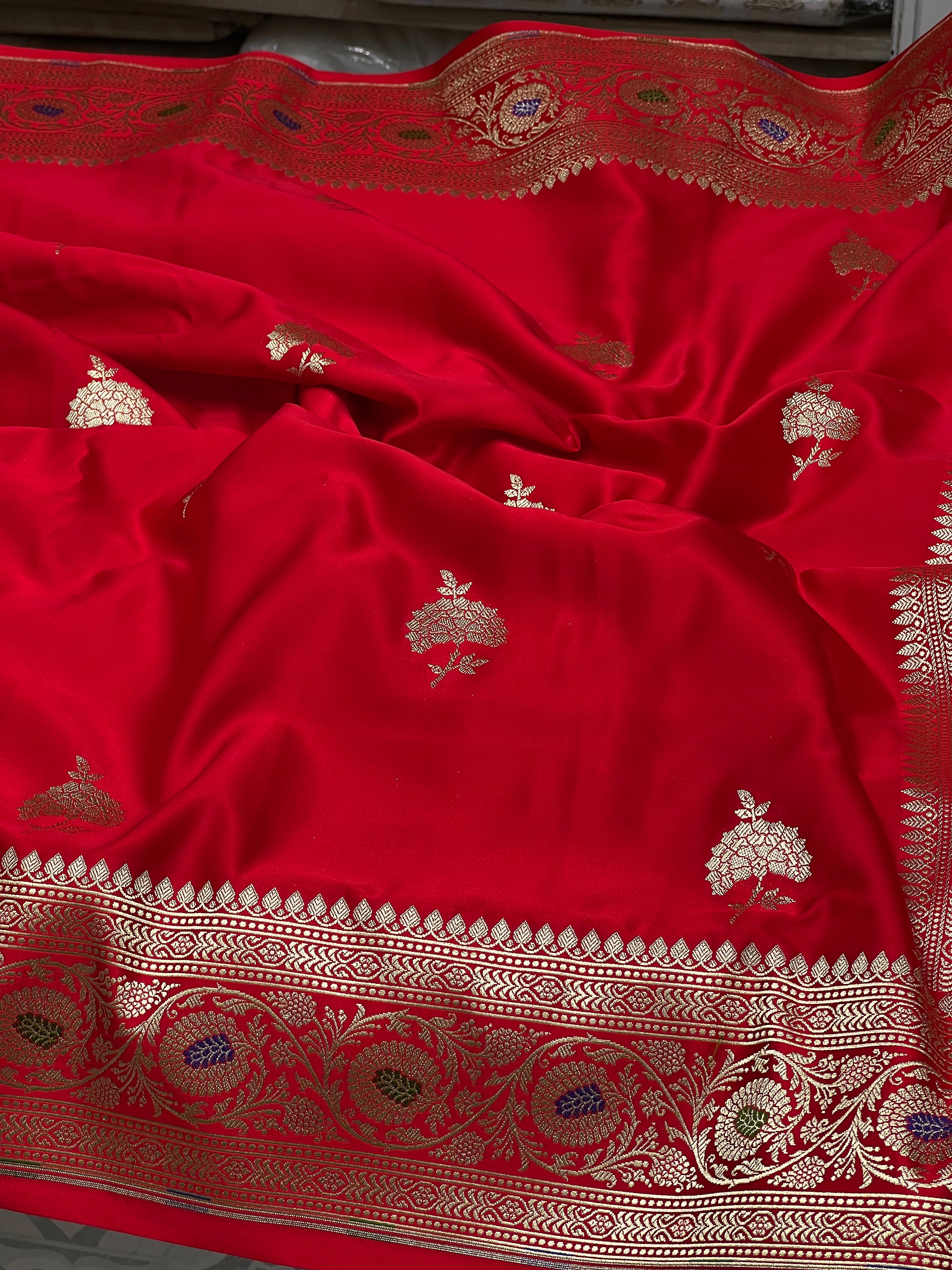 Red Banarasi Silk Meenakari Border Saree