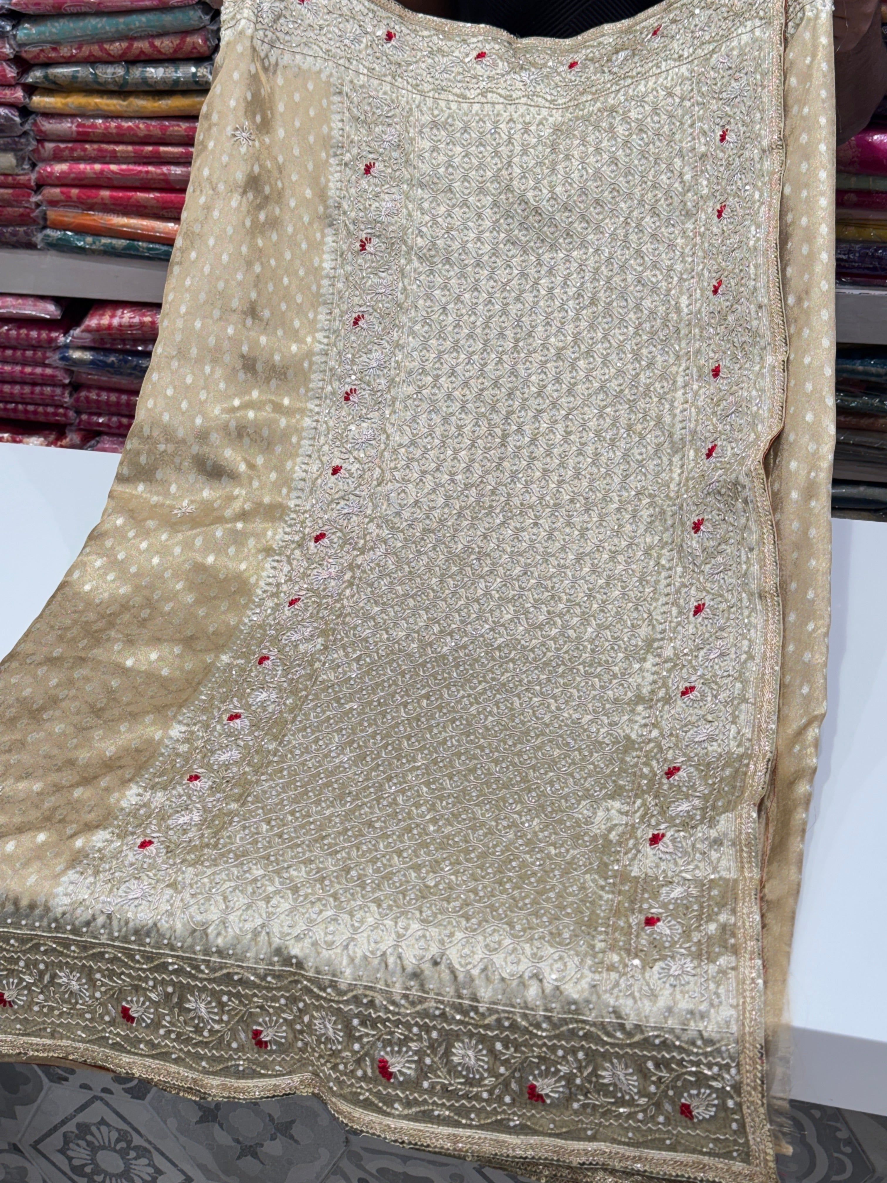 Golden Banarasi Tissue Zardosi Resham Saree