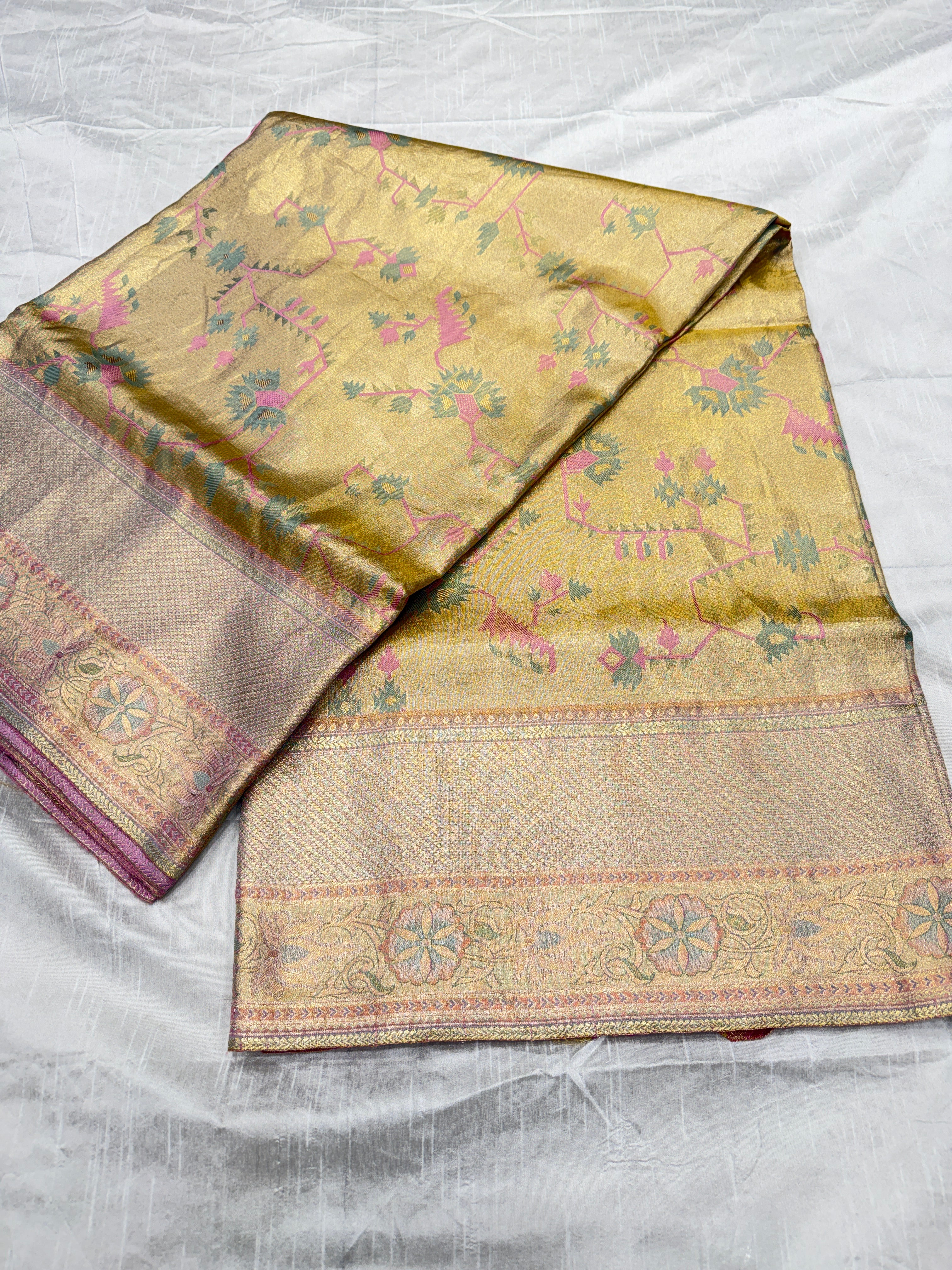 Pink Paithani Weave Handloom Kanjivaram Tissue Silk Saree