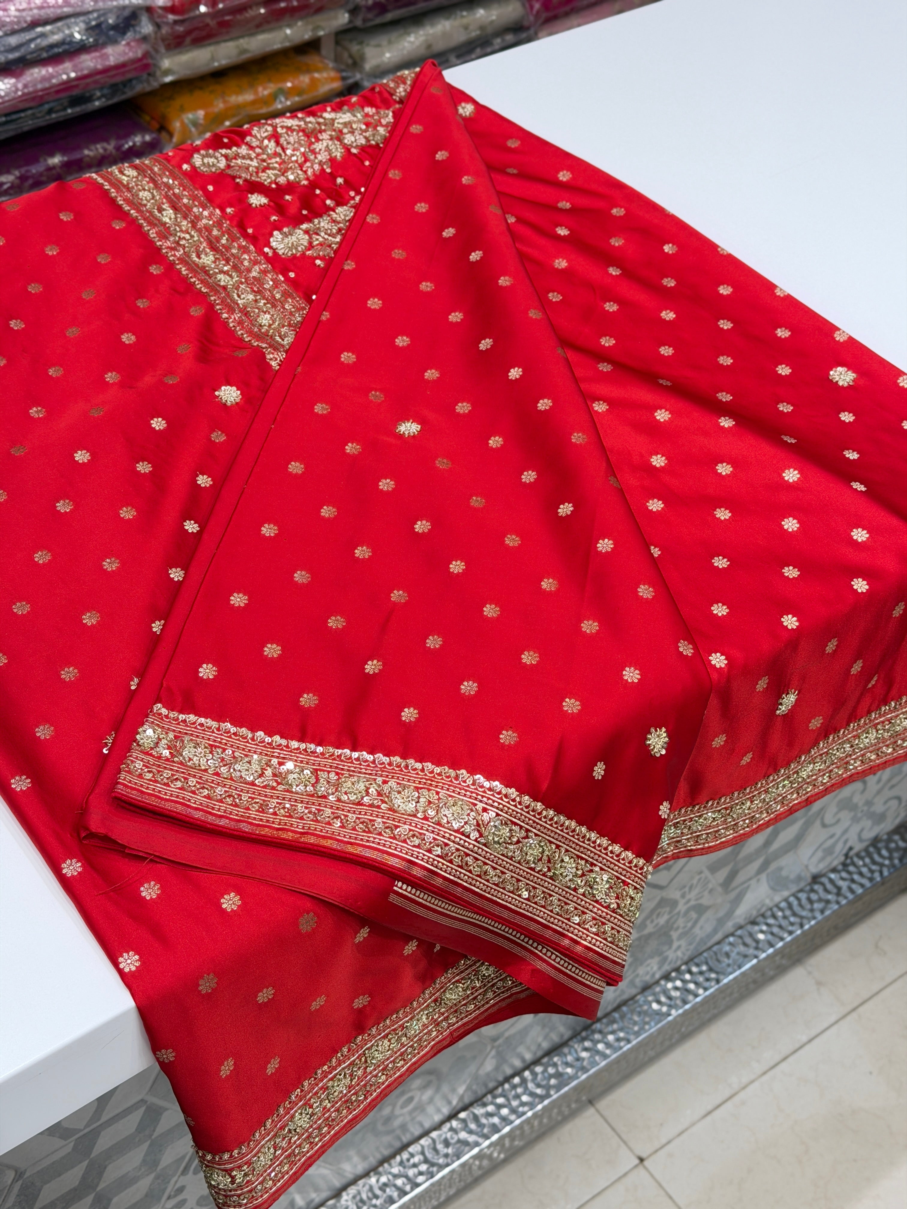 Red Banarasi Star Butti Hand Done Zardozi Saree