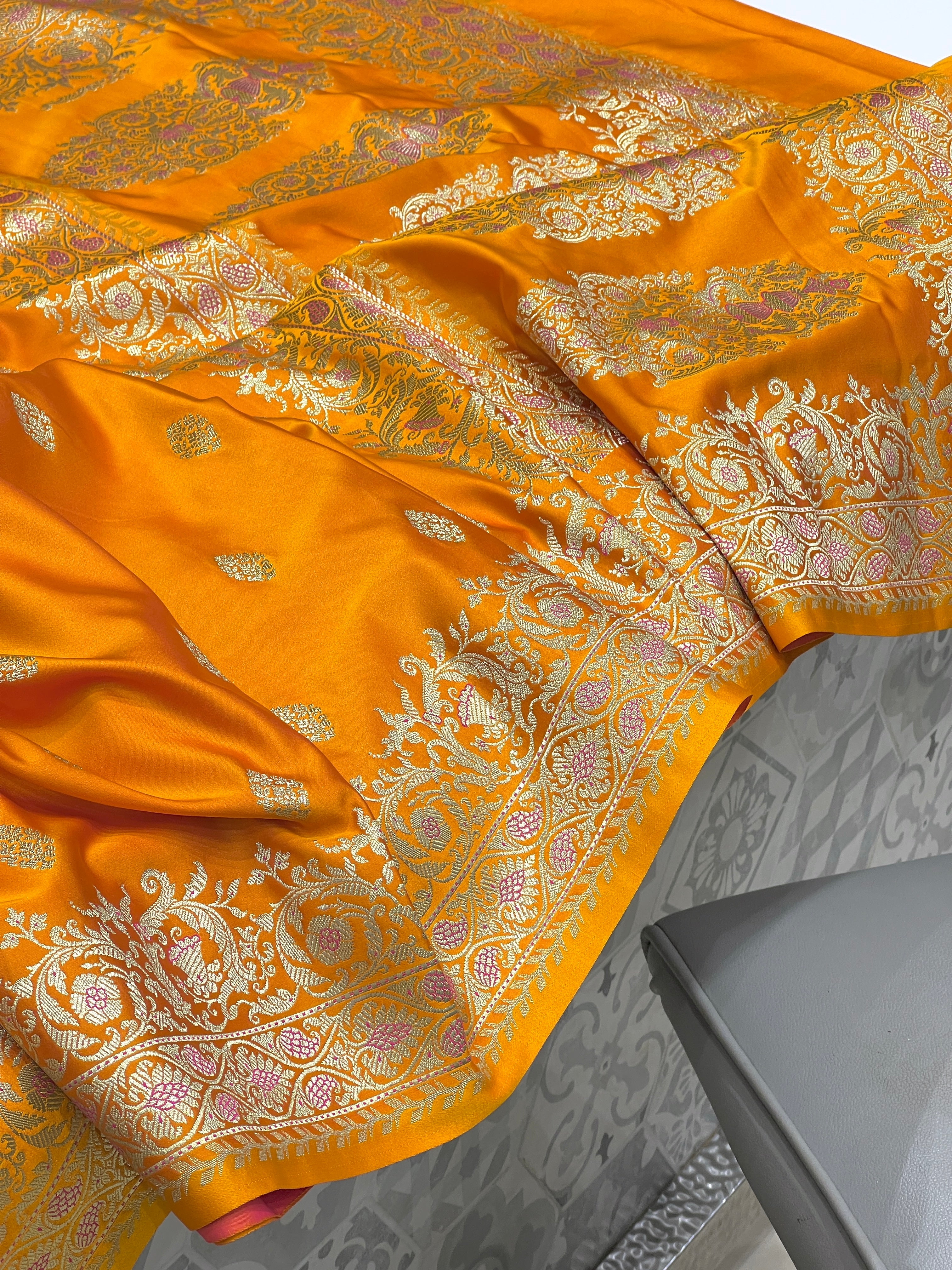 Yellowish Orange Banarasi Butti Saree