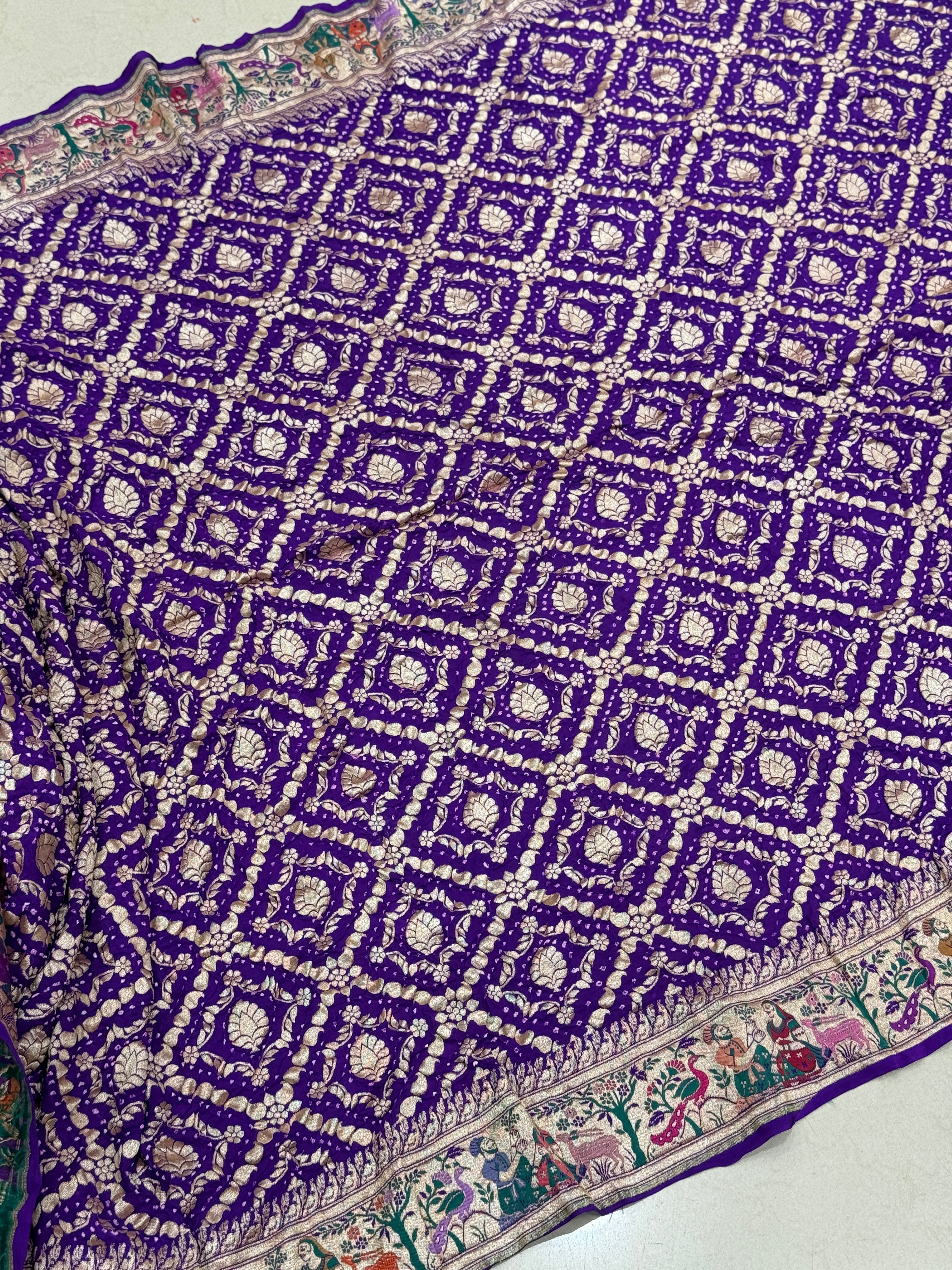 Violet Meenakari Rai Forest Theme Bandhej Saree