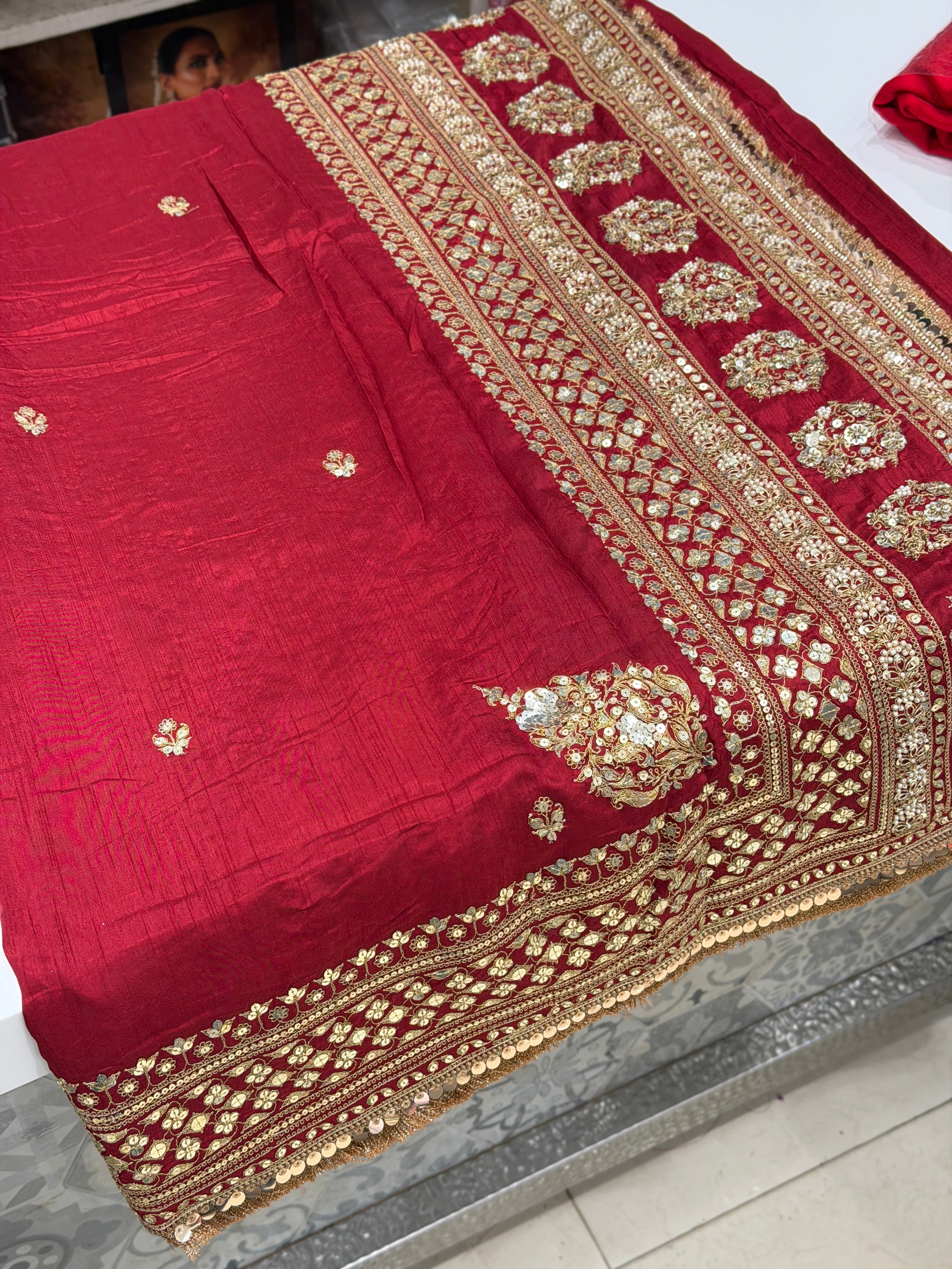 Maroon Marodi Embroidery Sabyasachi Inspired Pure Silk Butti Saree