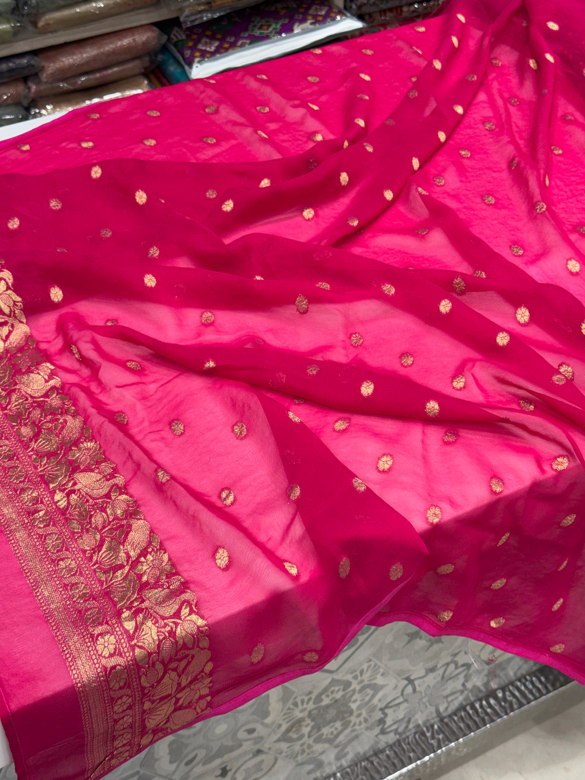 Rani Chandra Mor Meenakari Woven Bandhej Saree
