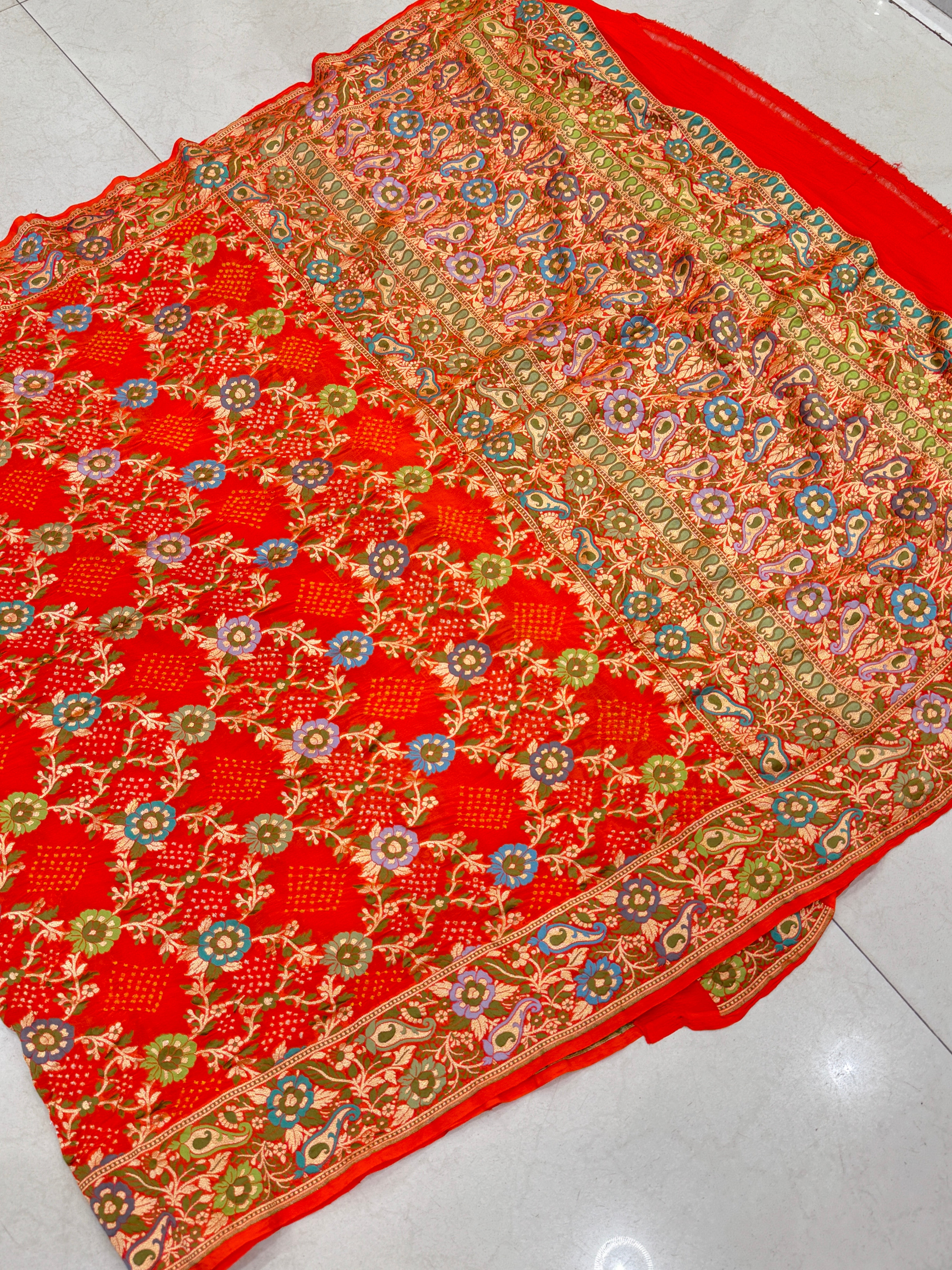 Orange Meenakari Handloom Bandhej Saree