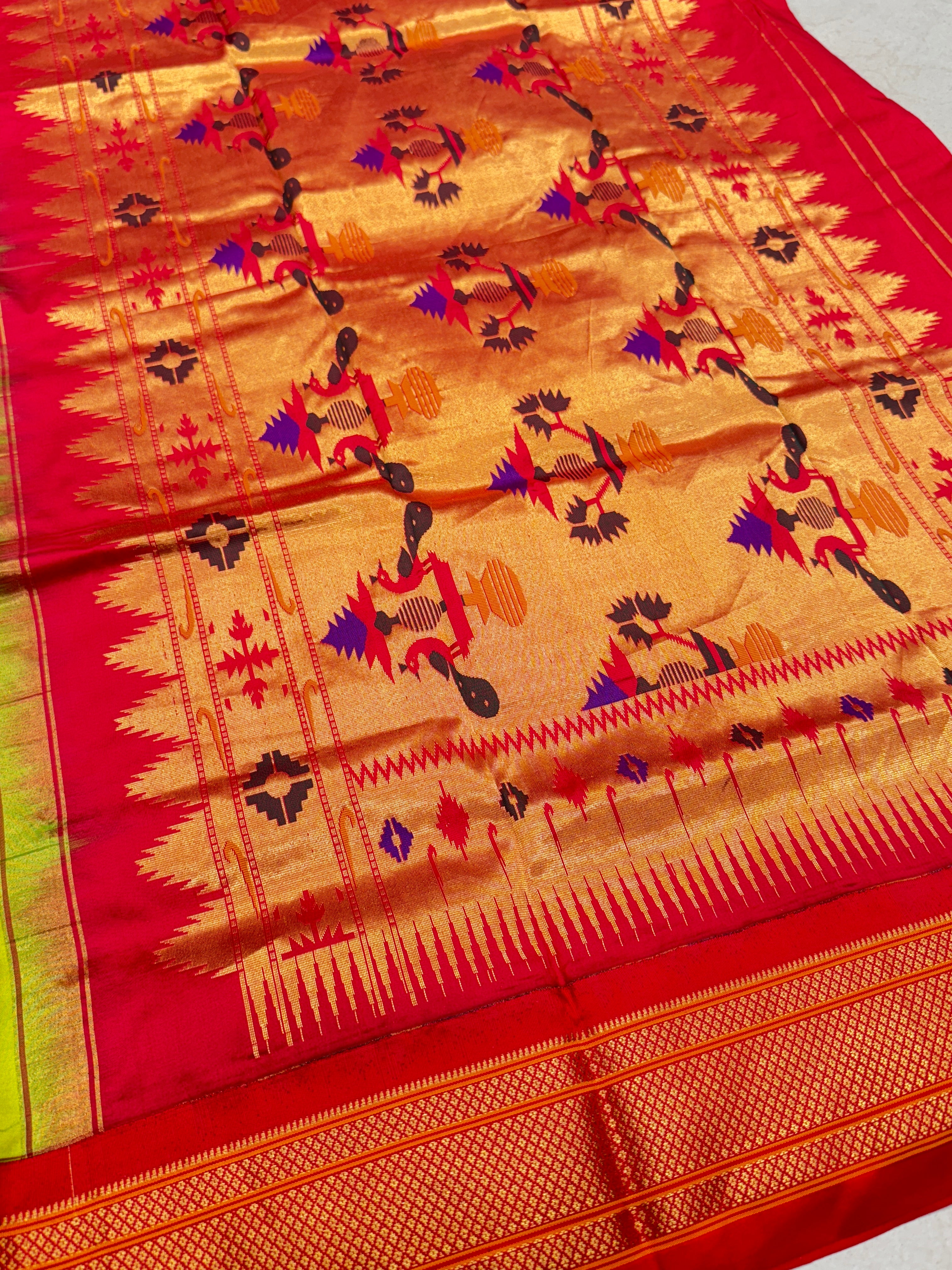 Neon Green Morbangdi Paithani Saree