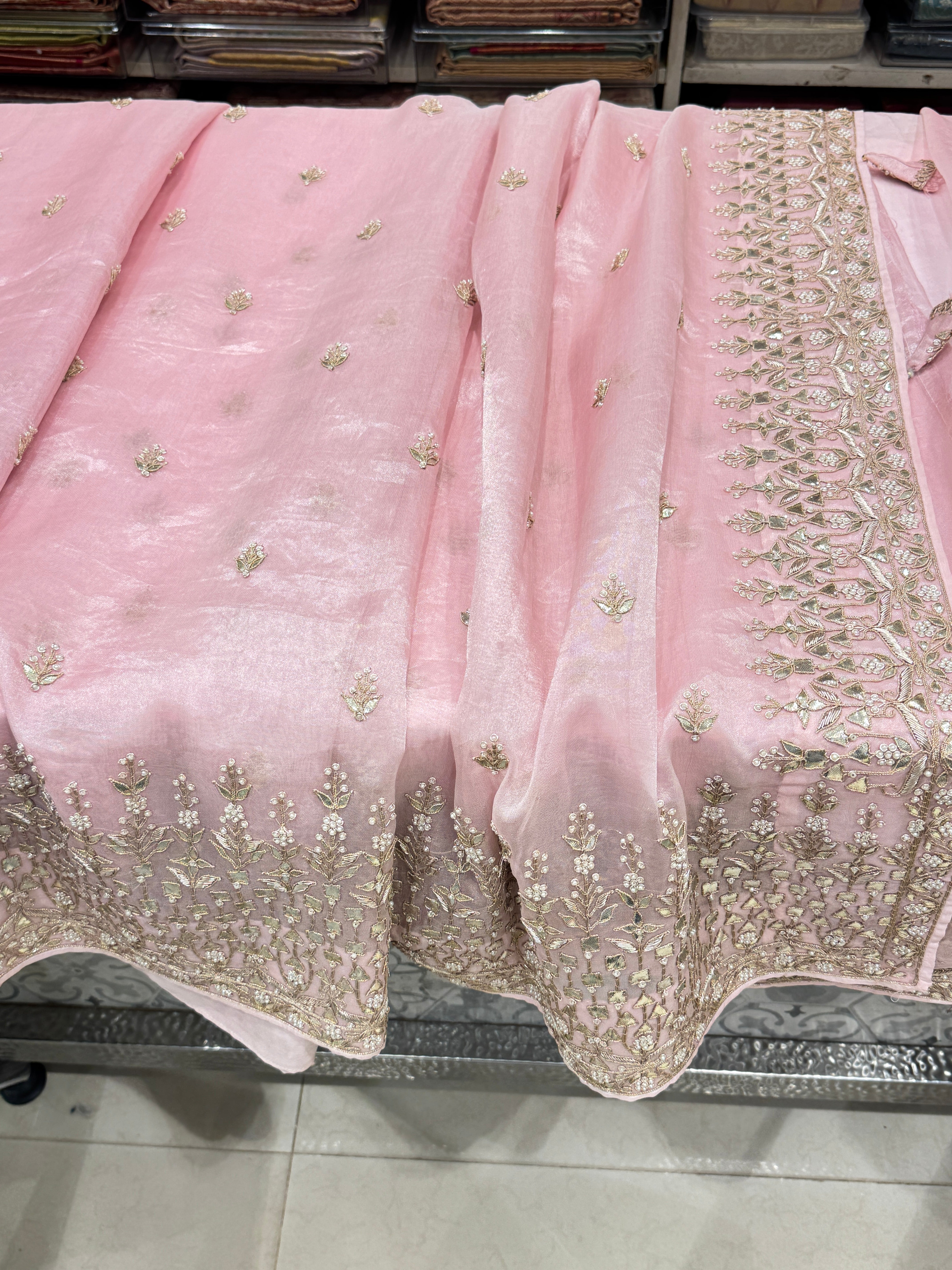 Pink Tissue Handloom Gotapatti Saree