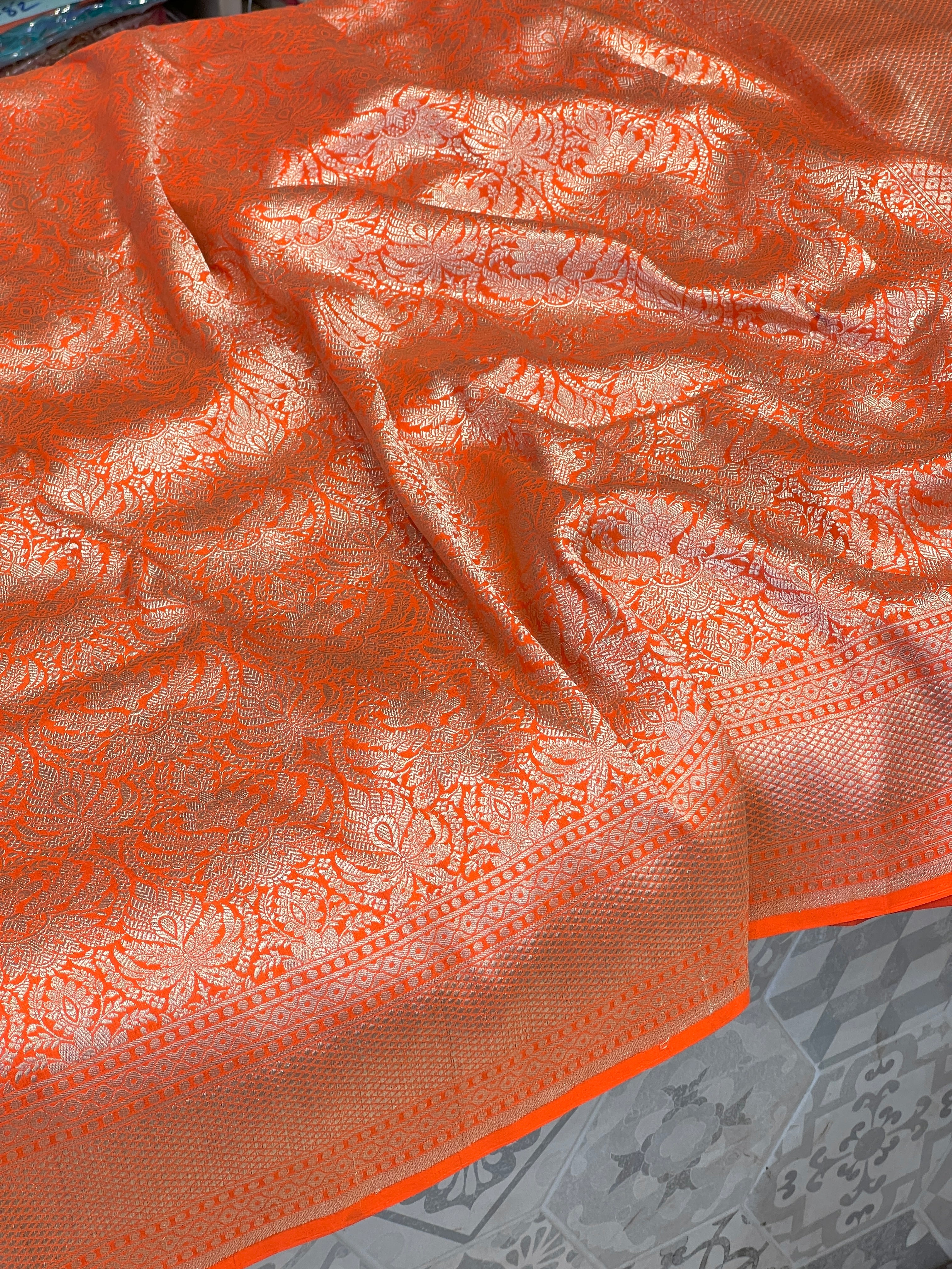 Orange Brocade Katan Silk Saree