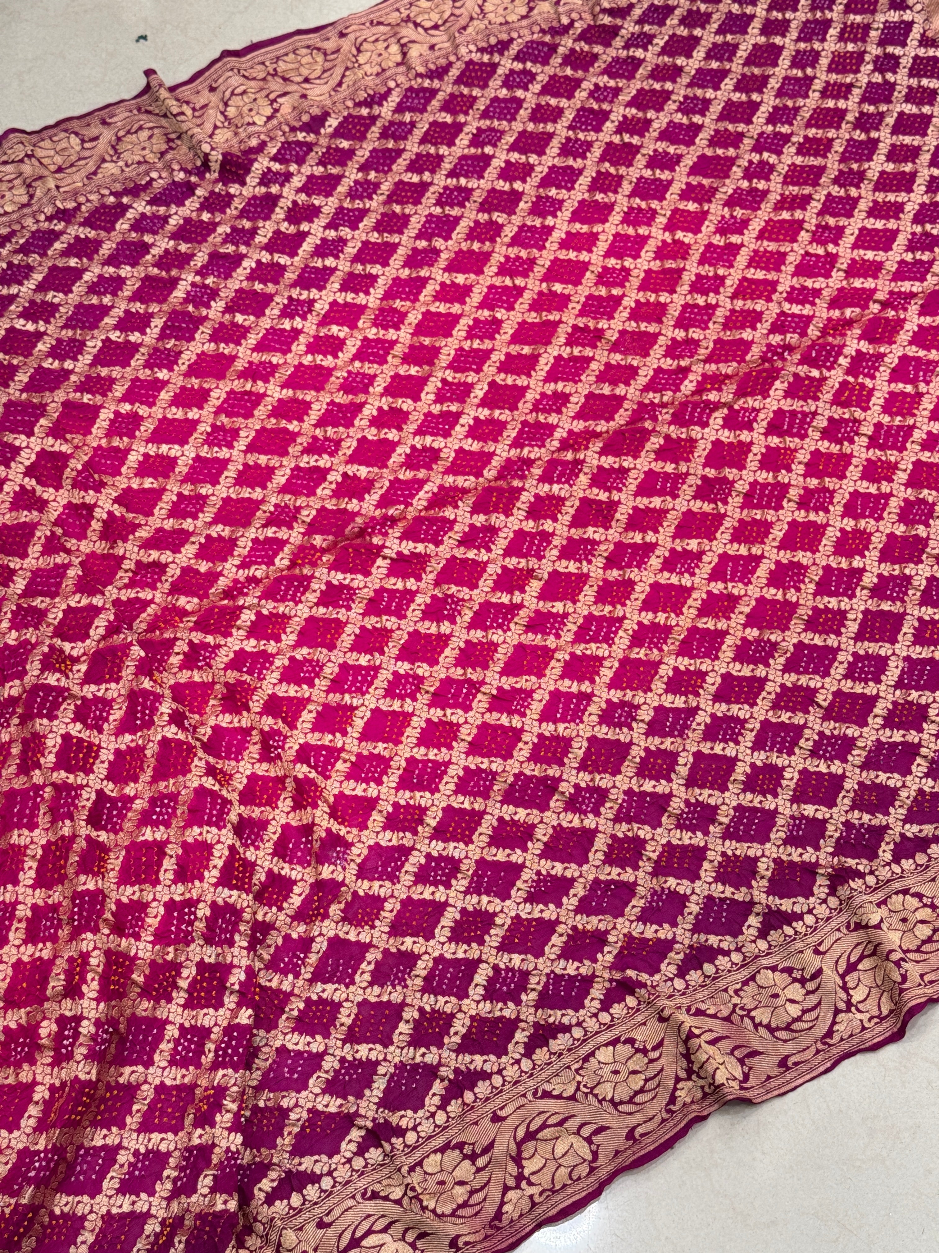 Shaded Rani Purple Bandhej Bandhini Saree