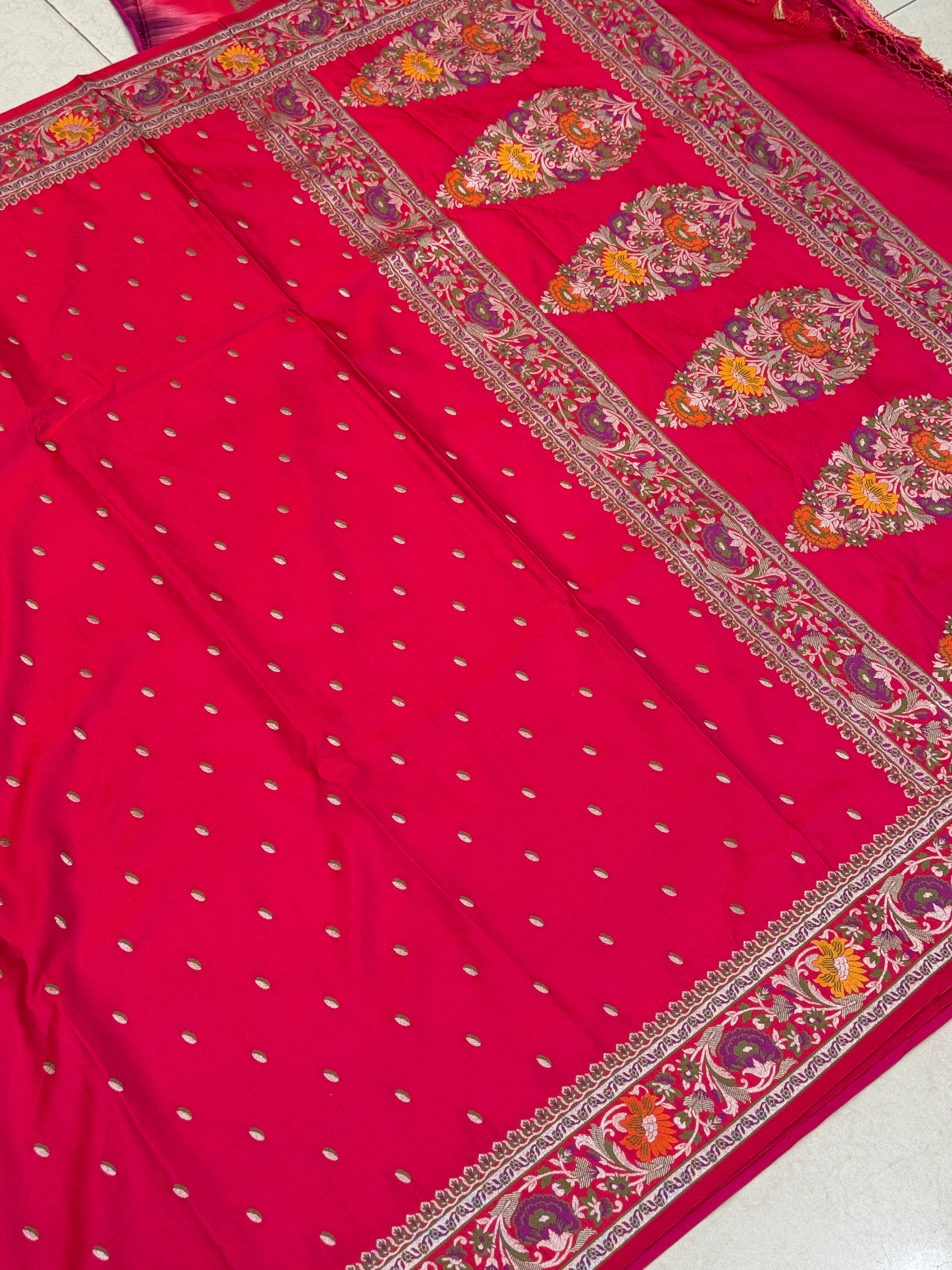 Red Banarasi Silk Small Butti Meena Saree