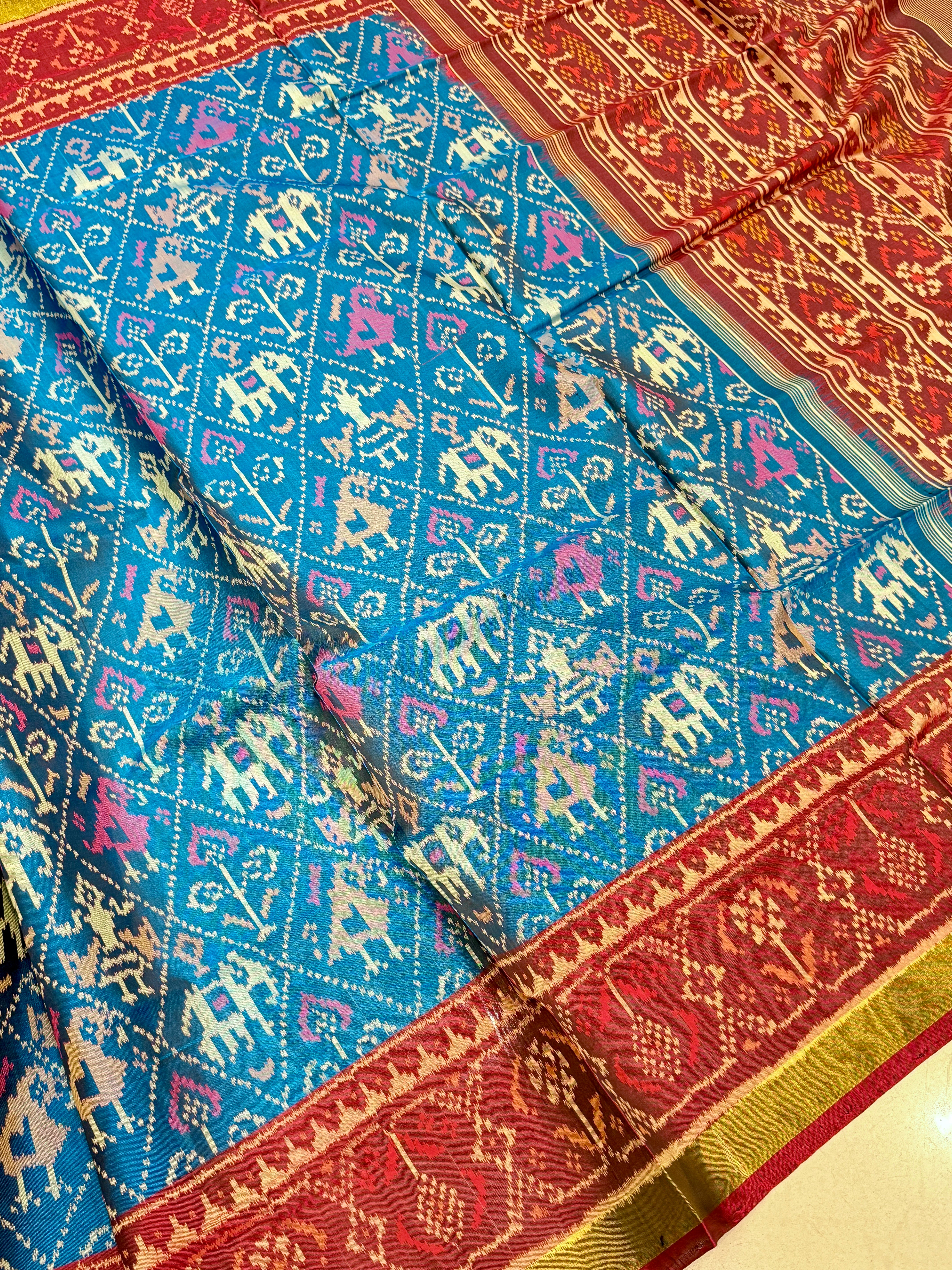 Petrol Blue Traditional Handloom Rajkoti Patola Saree