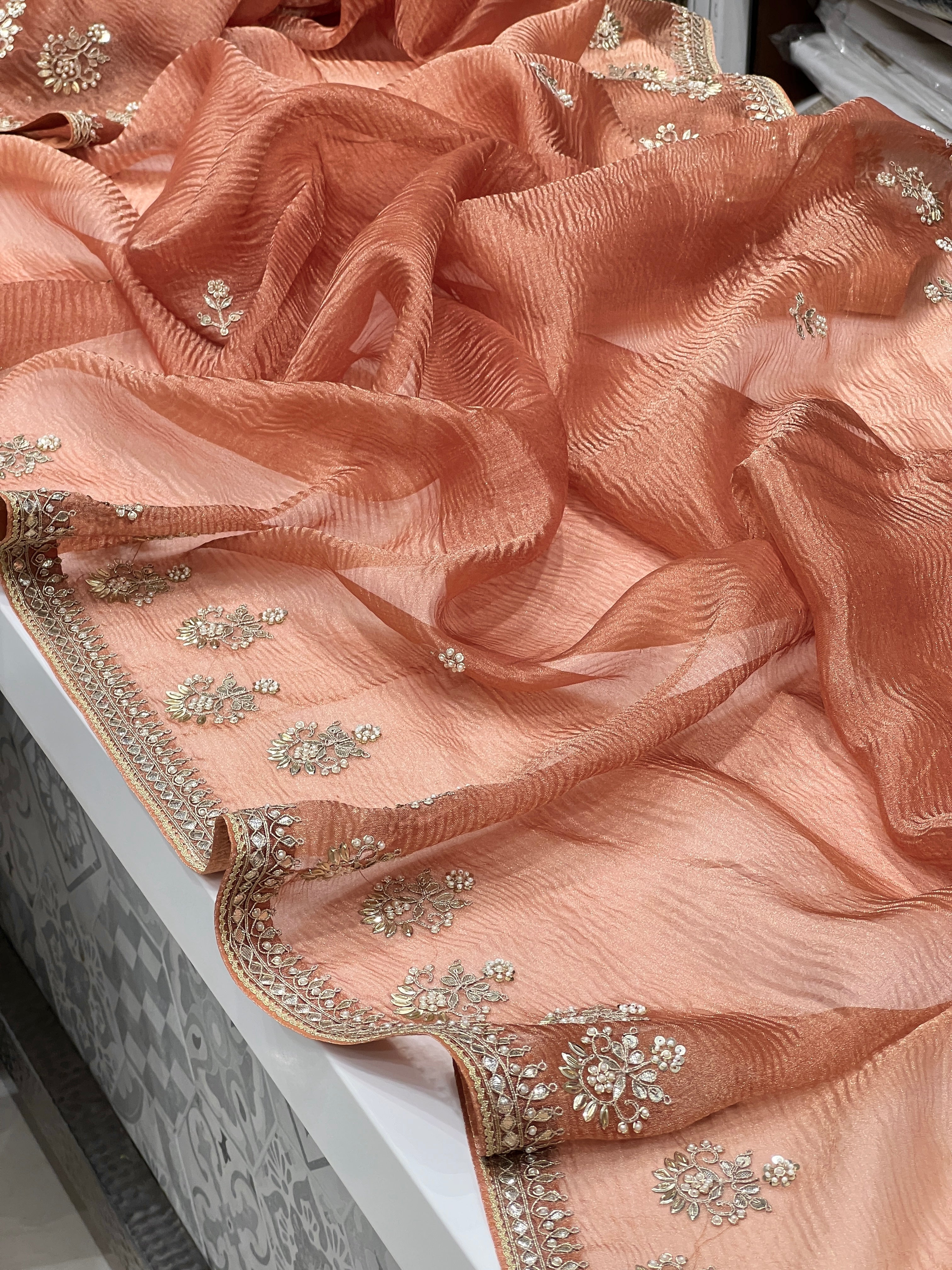 Crushed Tissue Gotapatti Saree