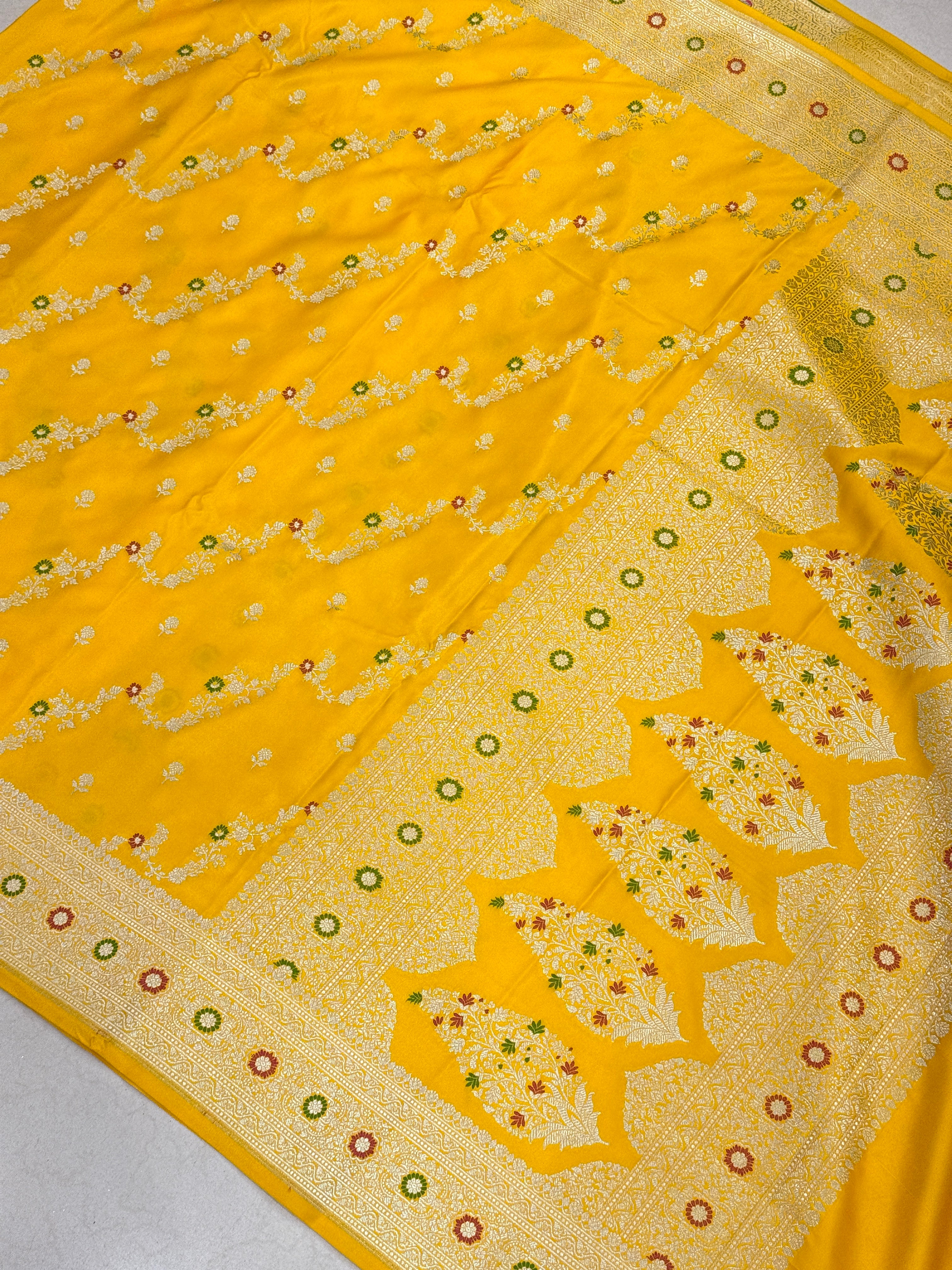 Yellow Banarasi Silk Meena Jaal Saree