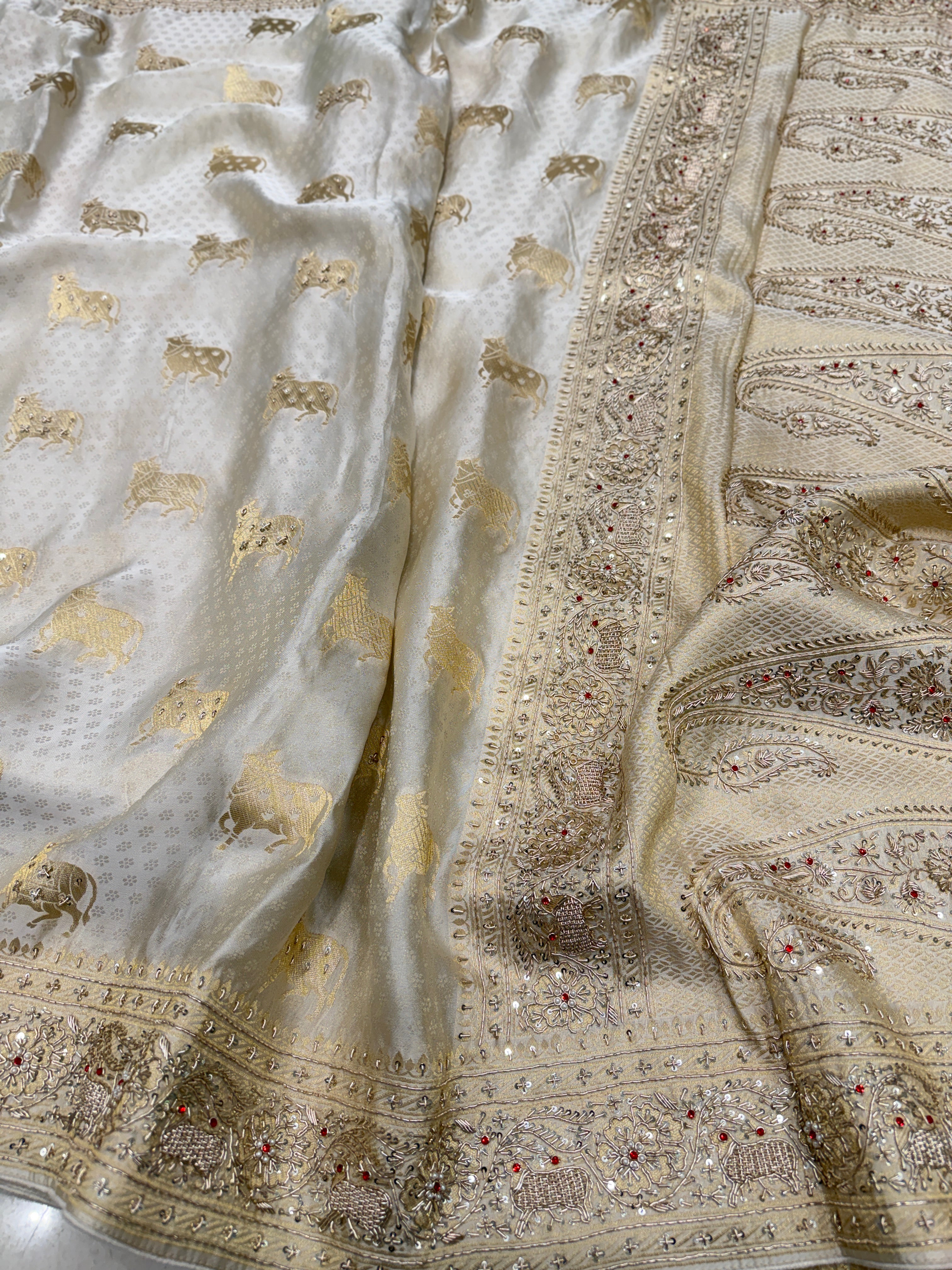 Nandi Edit Banarasi Crepe Tissue Zardodi Hand Embroidery Saree