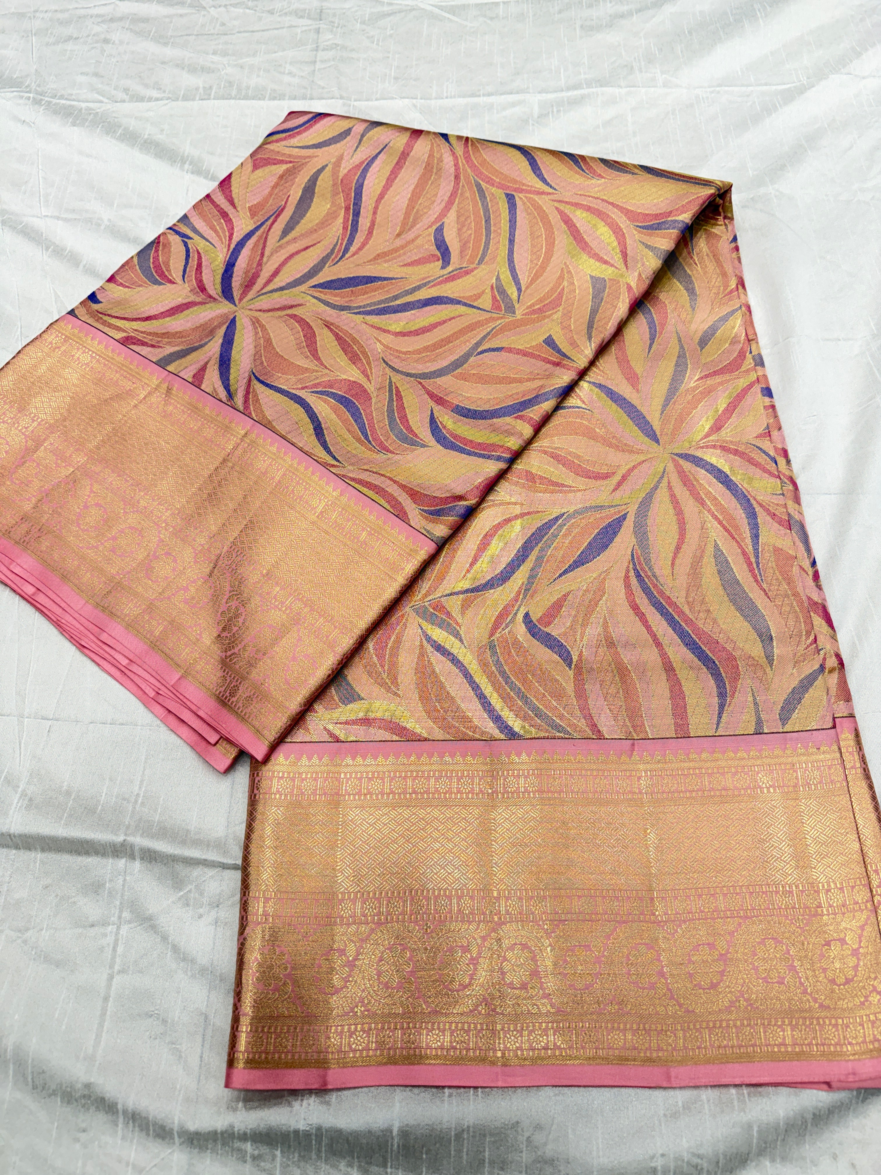 Pink Meenakari Contemporary Handloom Kanjivaram Tissue Silk Saree