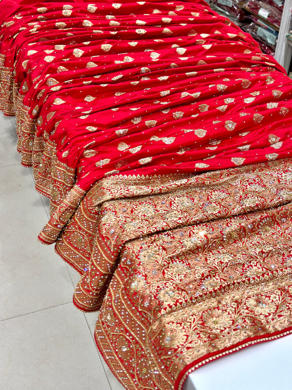 Red Banarasi Hand Embroidery Saree