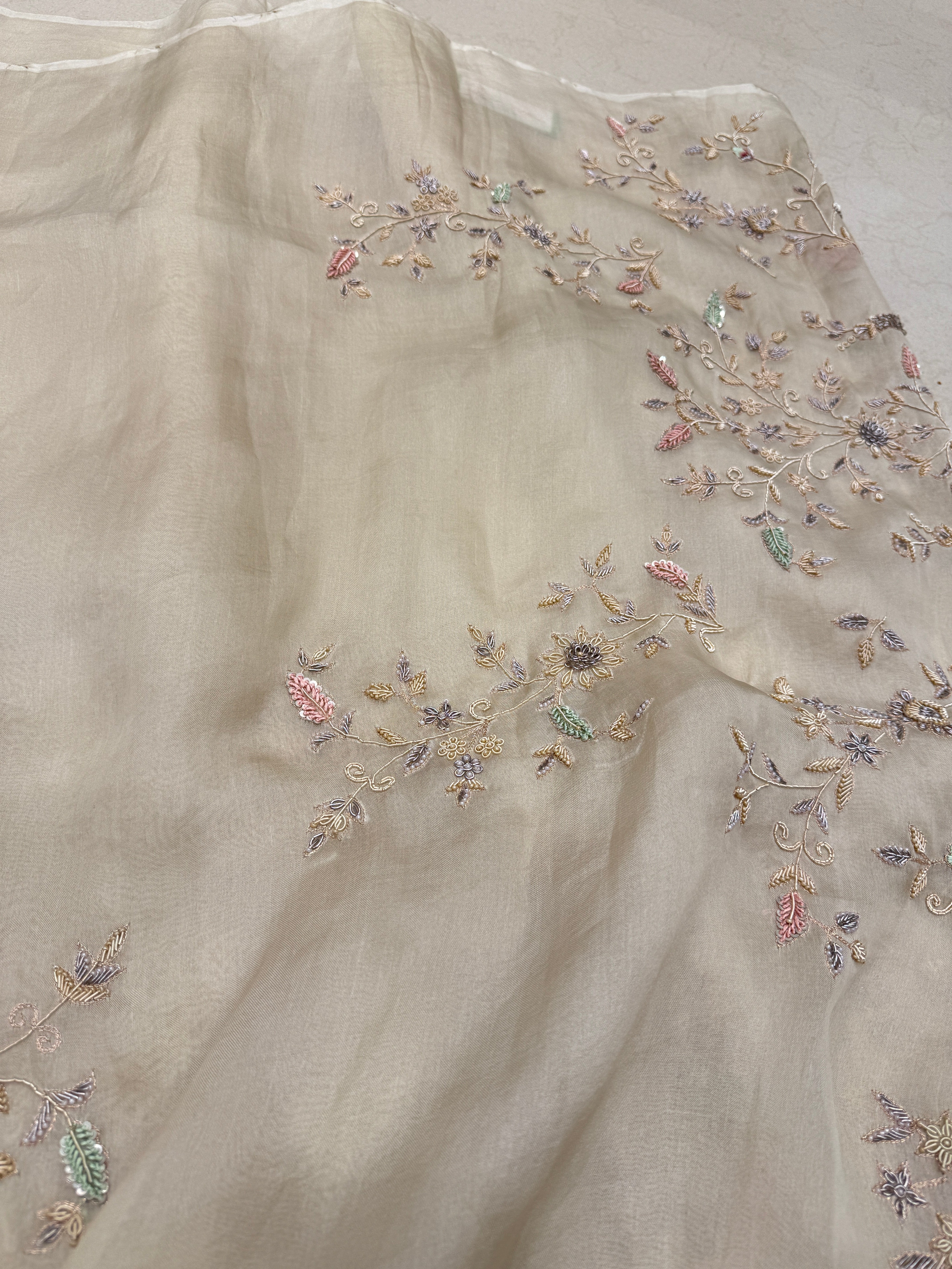 Pearl white Organza Zardosi Jaal Hand Embroidery Saree