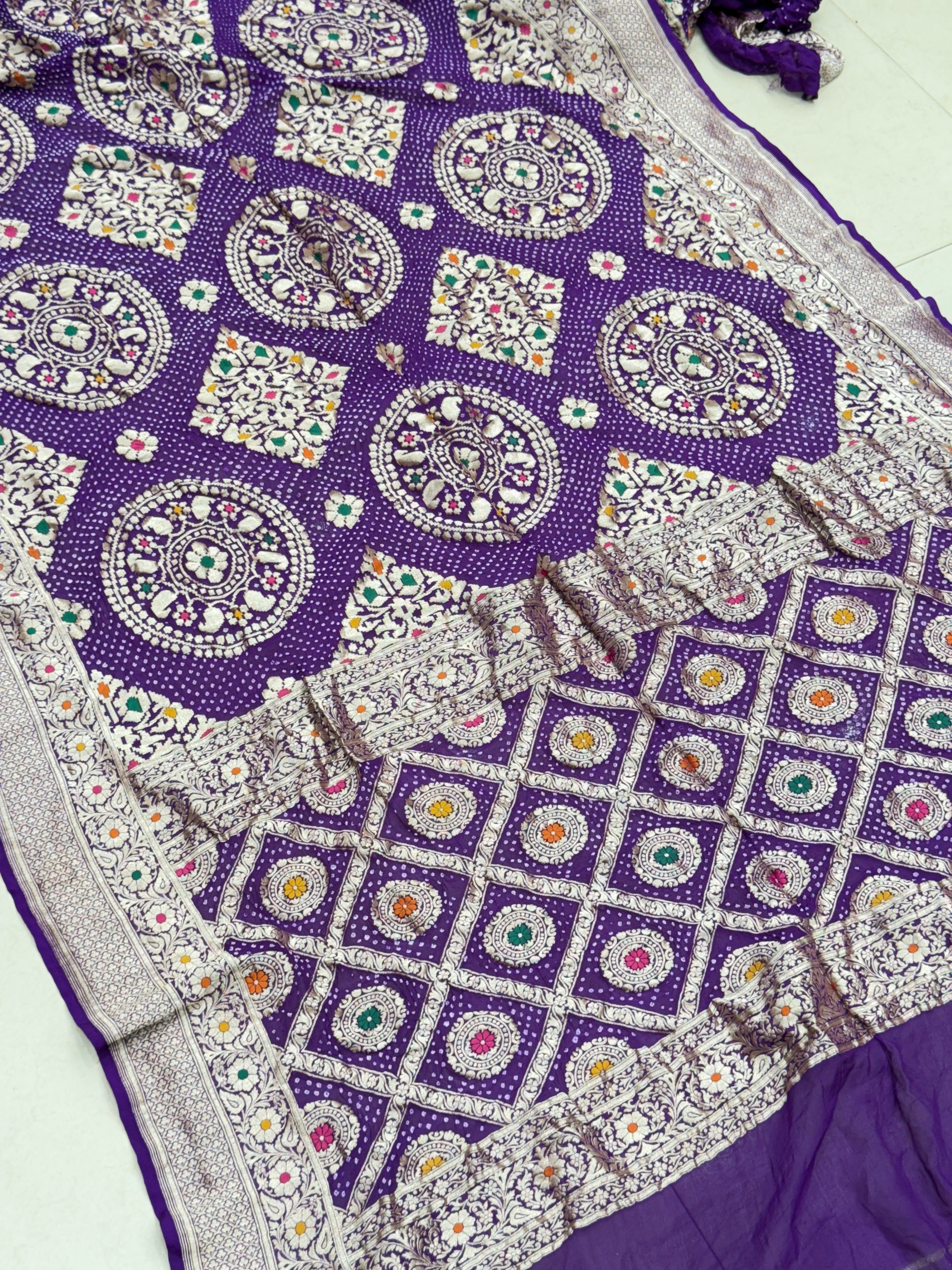 Violet Meenakari Jaal Rai Bandhej Georgette Bandhini Saree