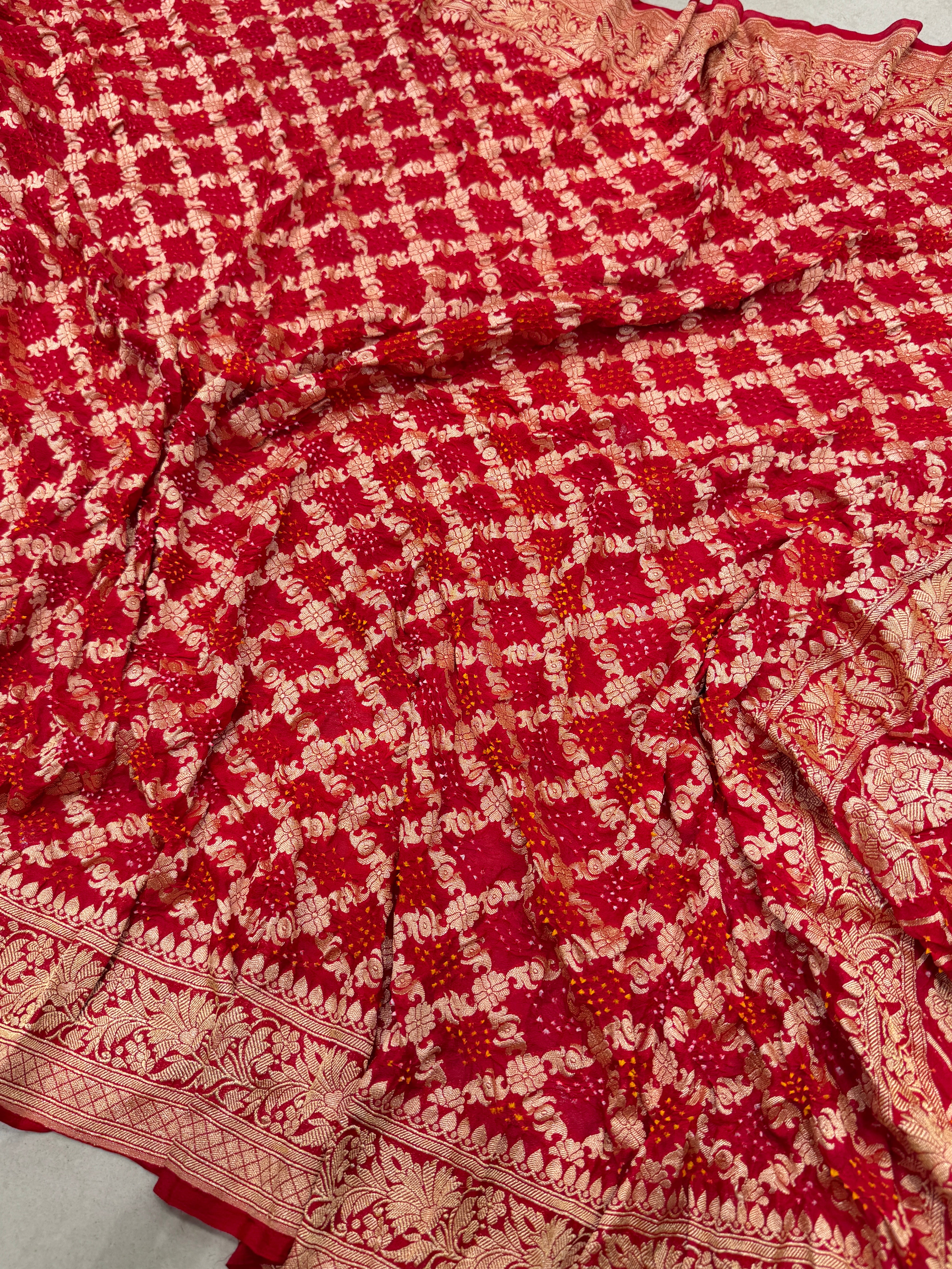 Red Bandhej Bandhini Saree