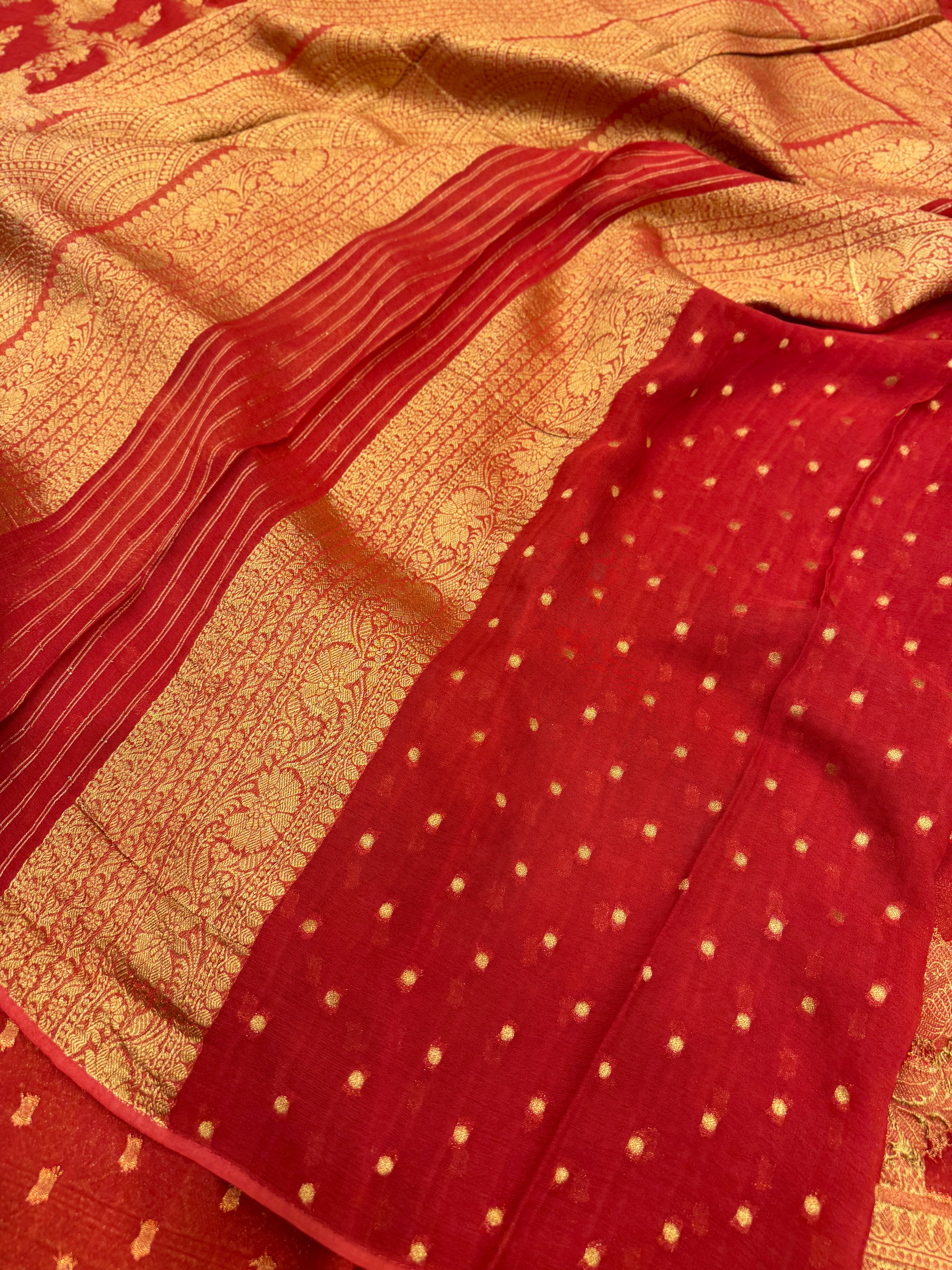 Red Jaal Banarasi Khaddi Georgette Saree