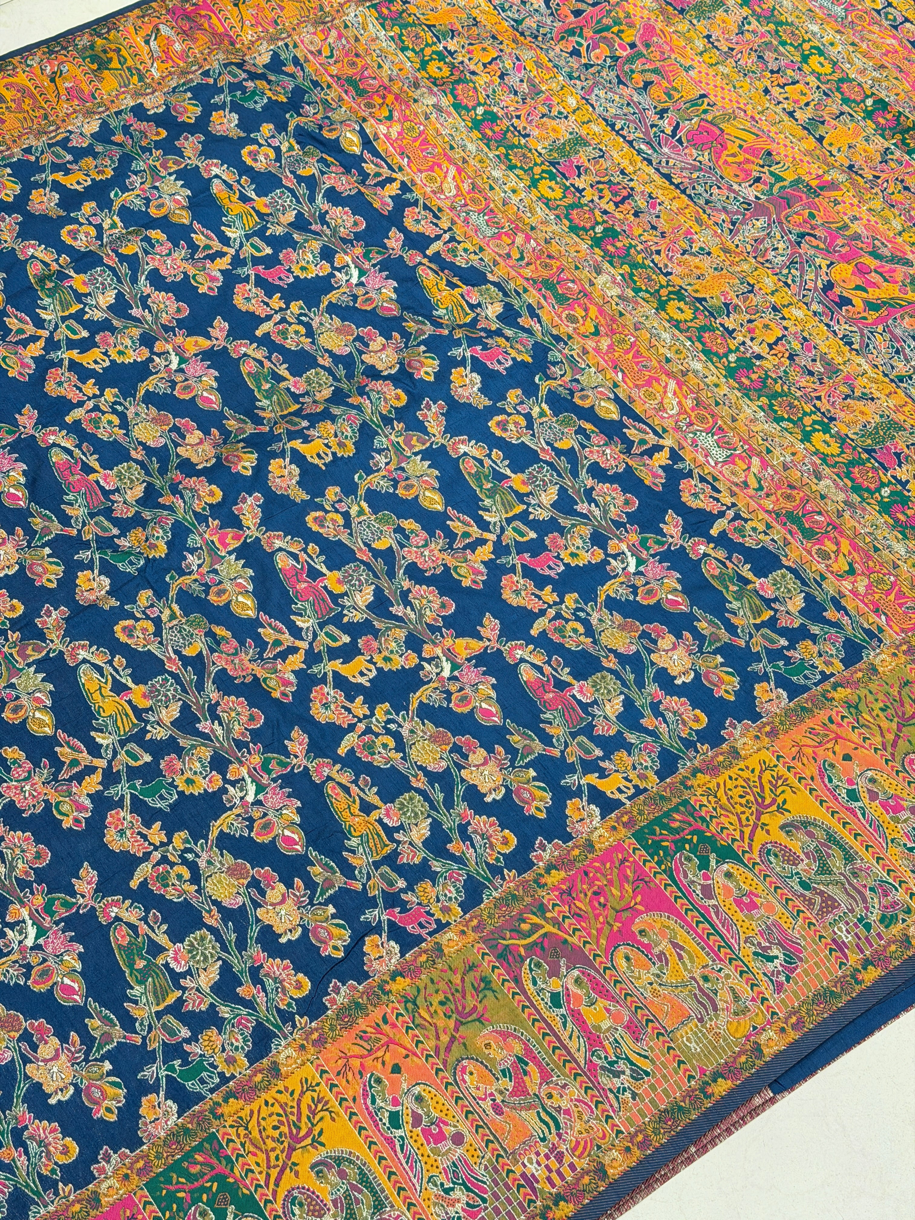 Blue Silk Weaved Pashmina Style Multi Colour Saree