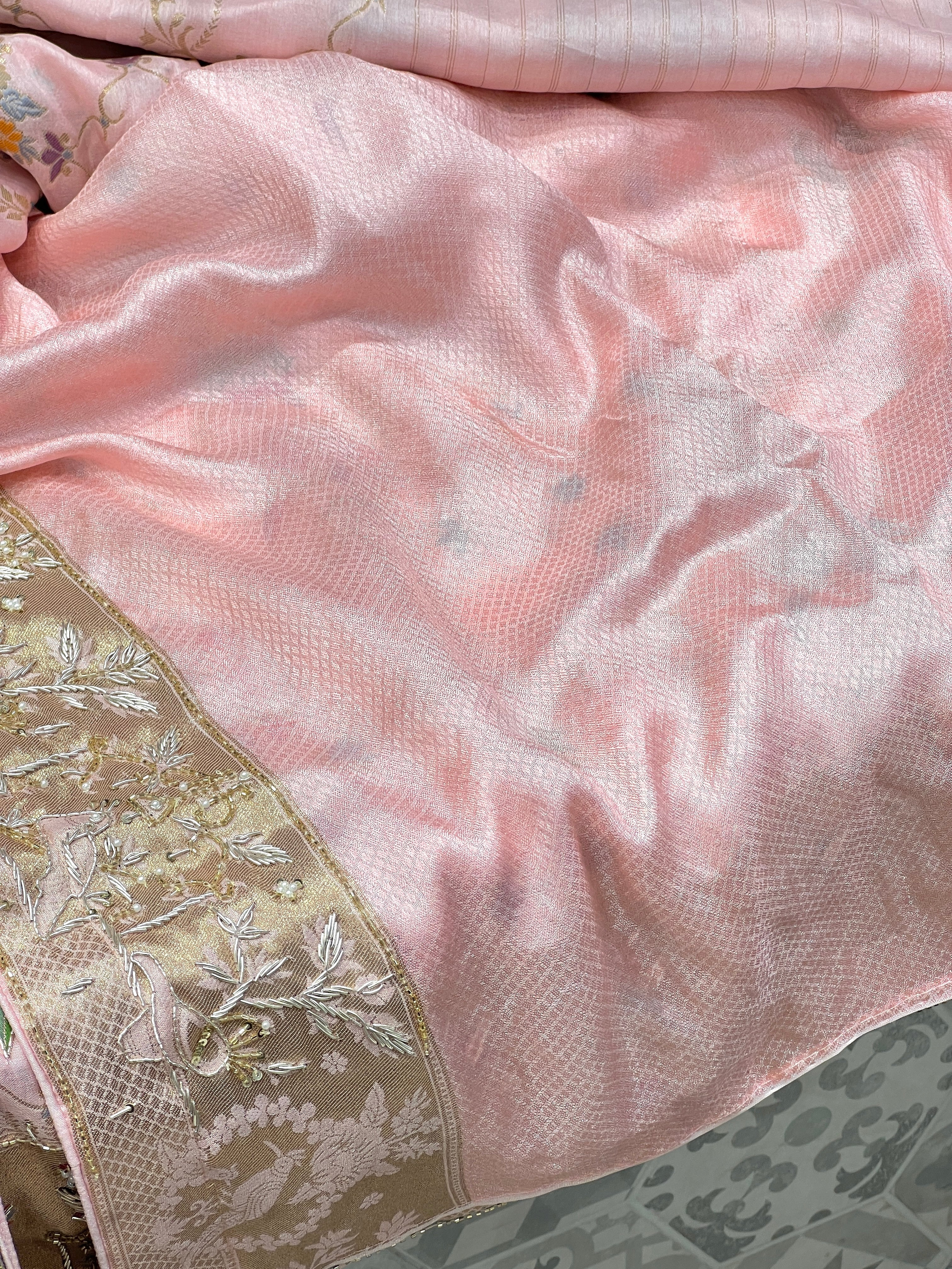 Pink Shikara Zardozi Hand Embroidery Saree