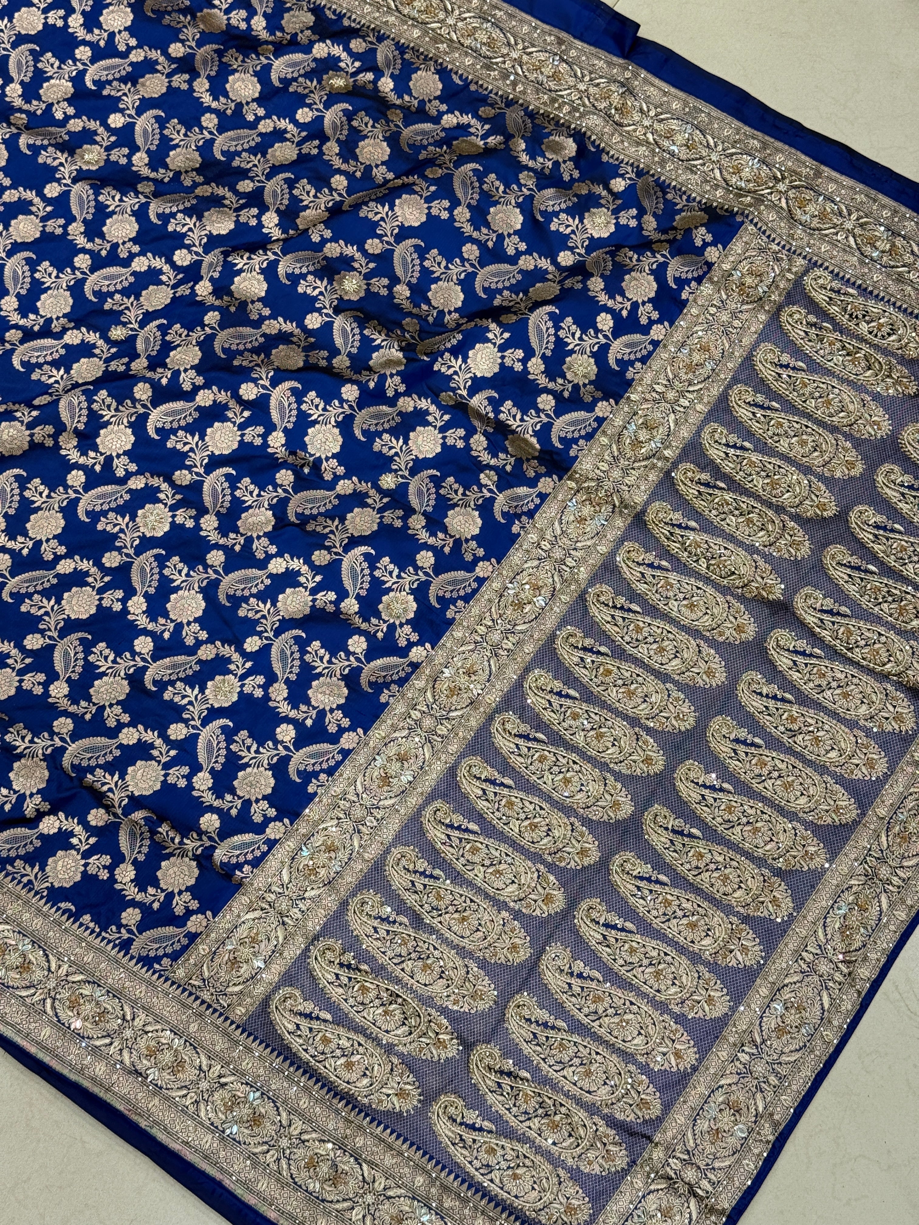 Blue Banarasi Katan x Zardosi Hand Embroidery