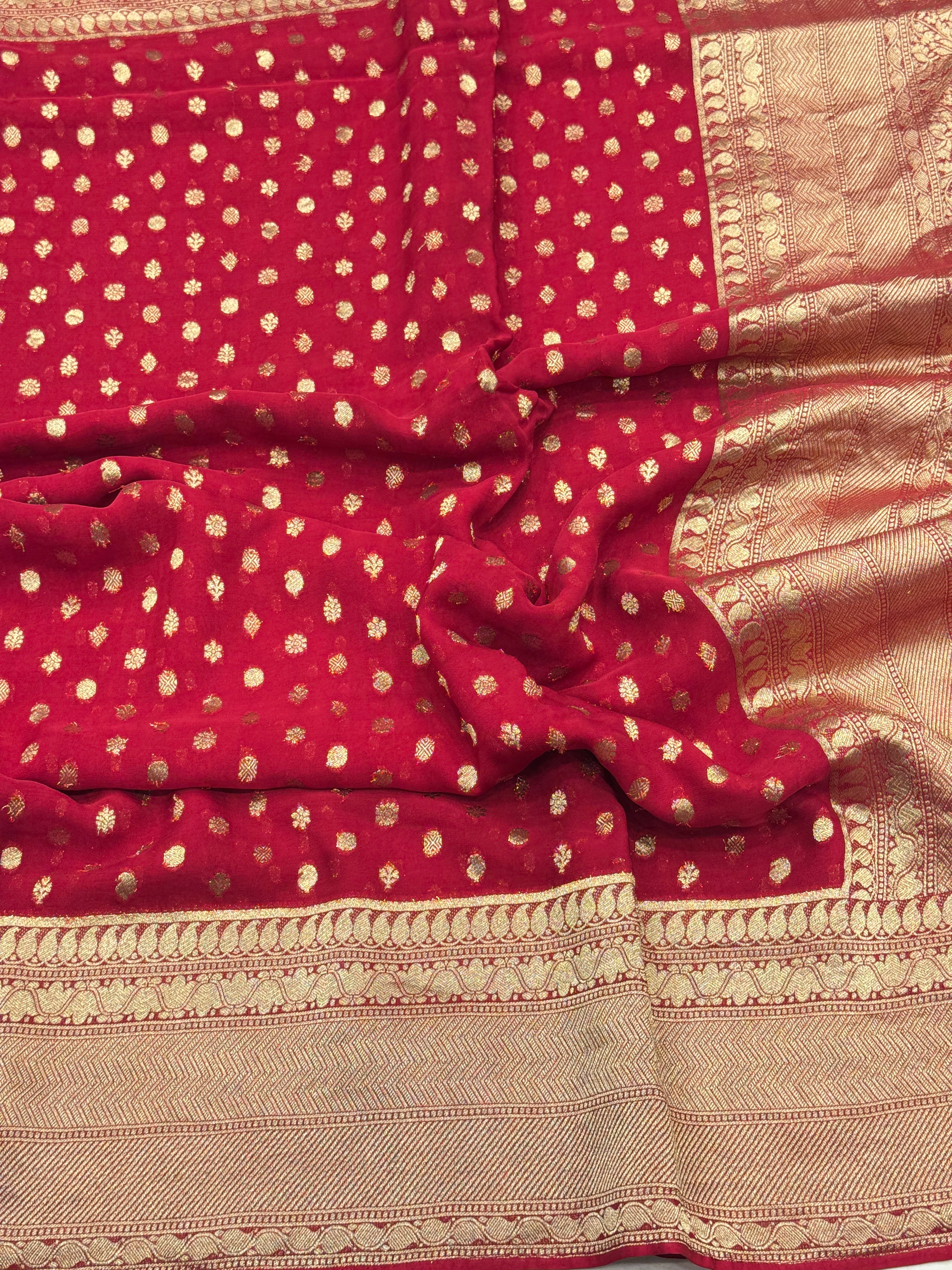 Red Banarasi Khaddi Georgette With Buttis
