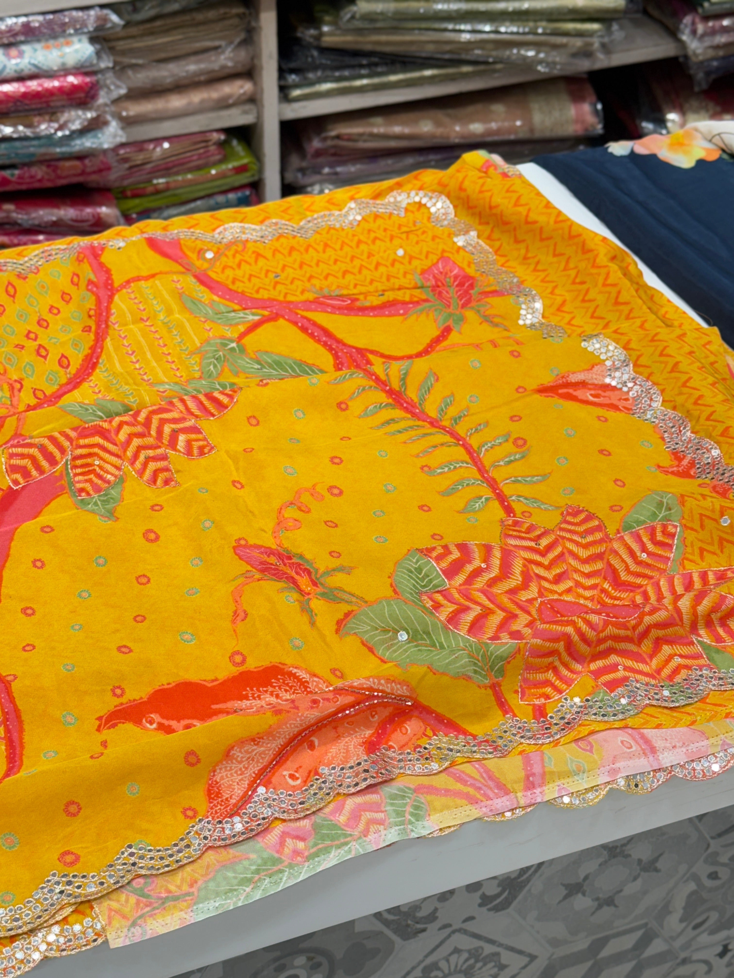 Yellow Floral Muslin Printed Saree