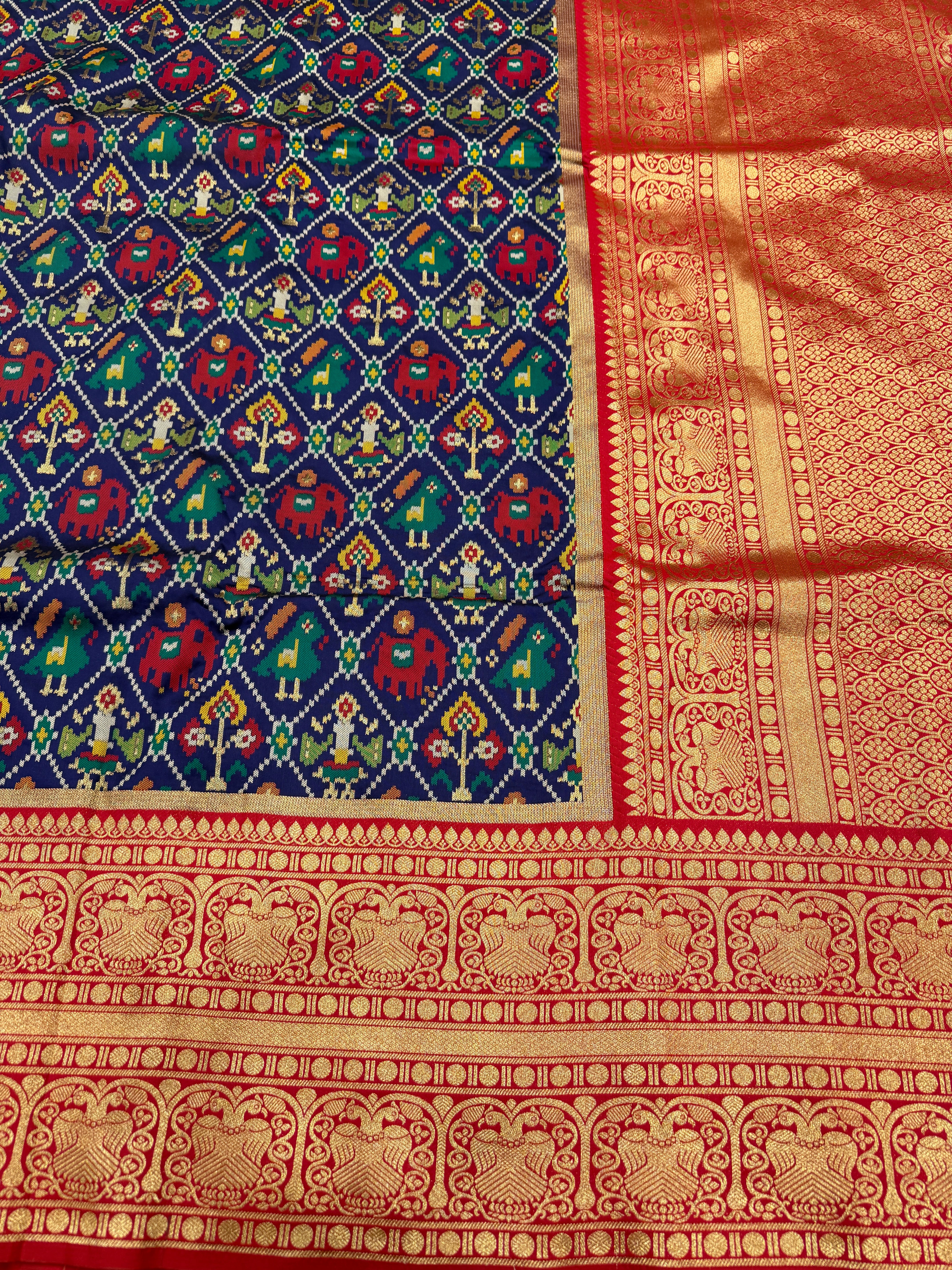 Blue Banarasi Patola Kanjivaram Style Border Saree