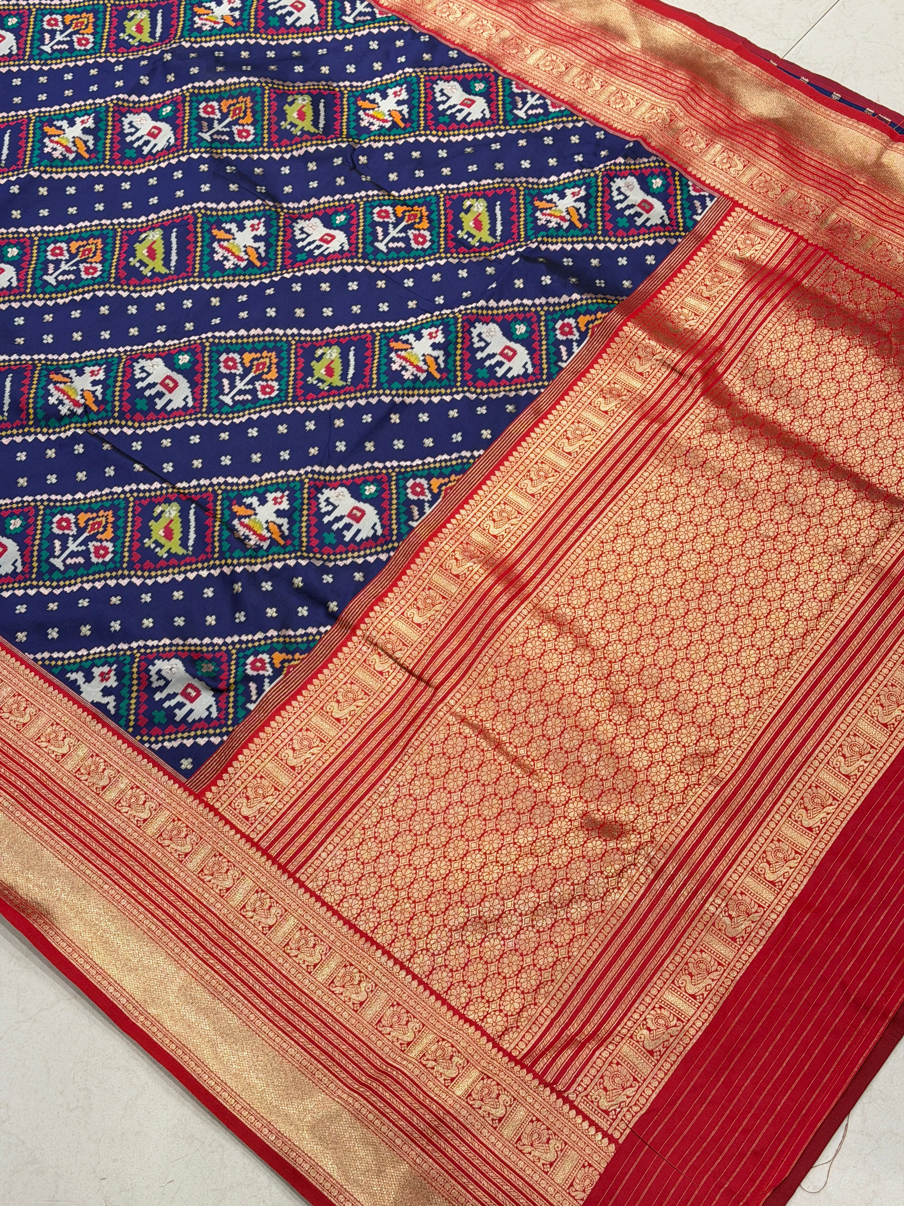 Blue Banarasi Patola Leheriya Kanjivaram Style Border Saree