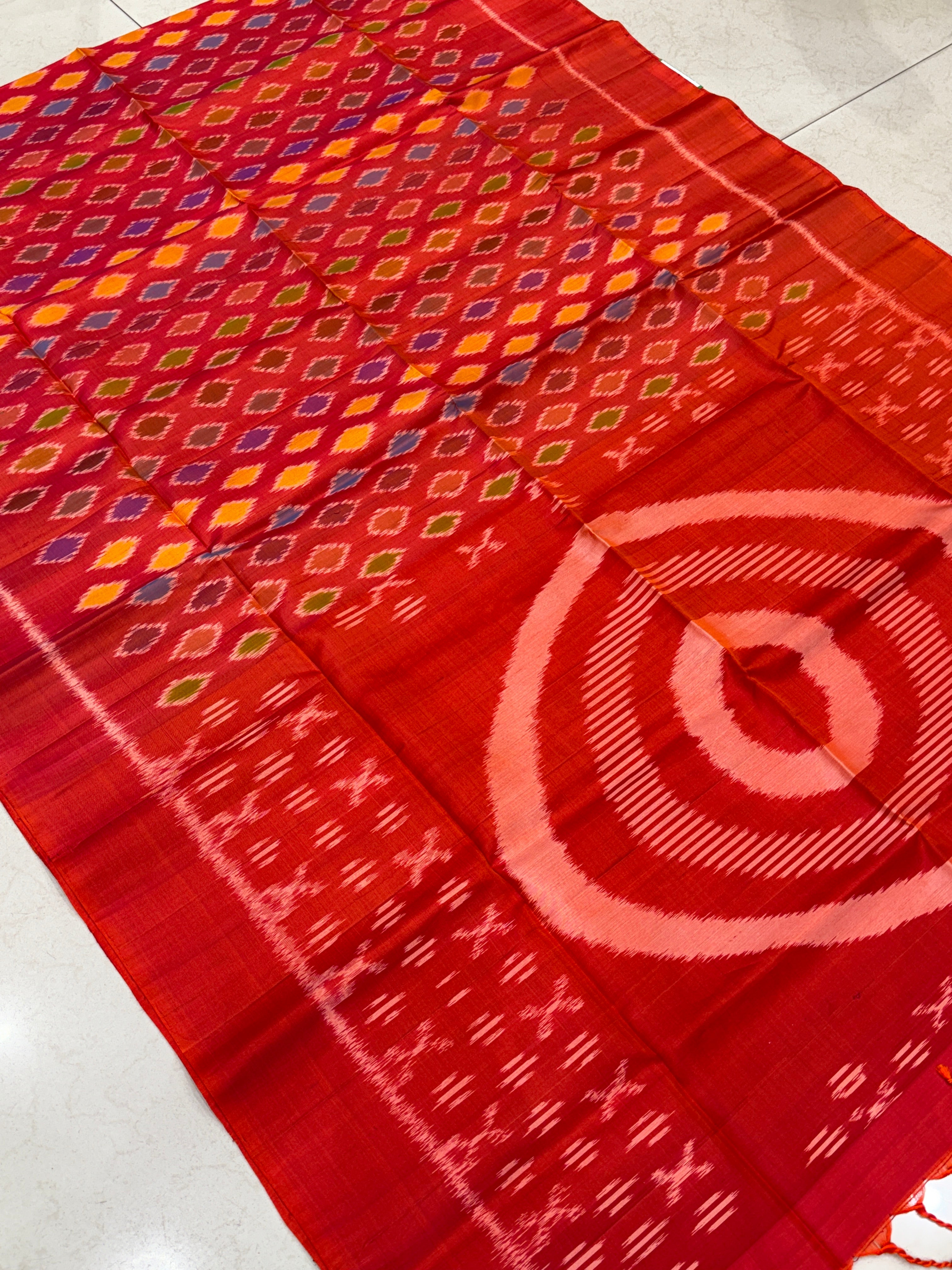 Red Contemporary Pochampally Ikat Patola Saree