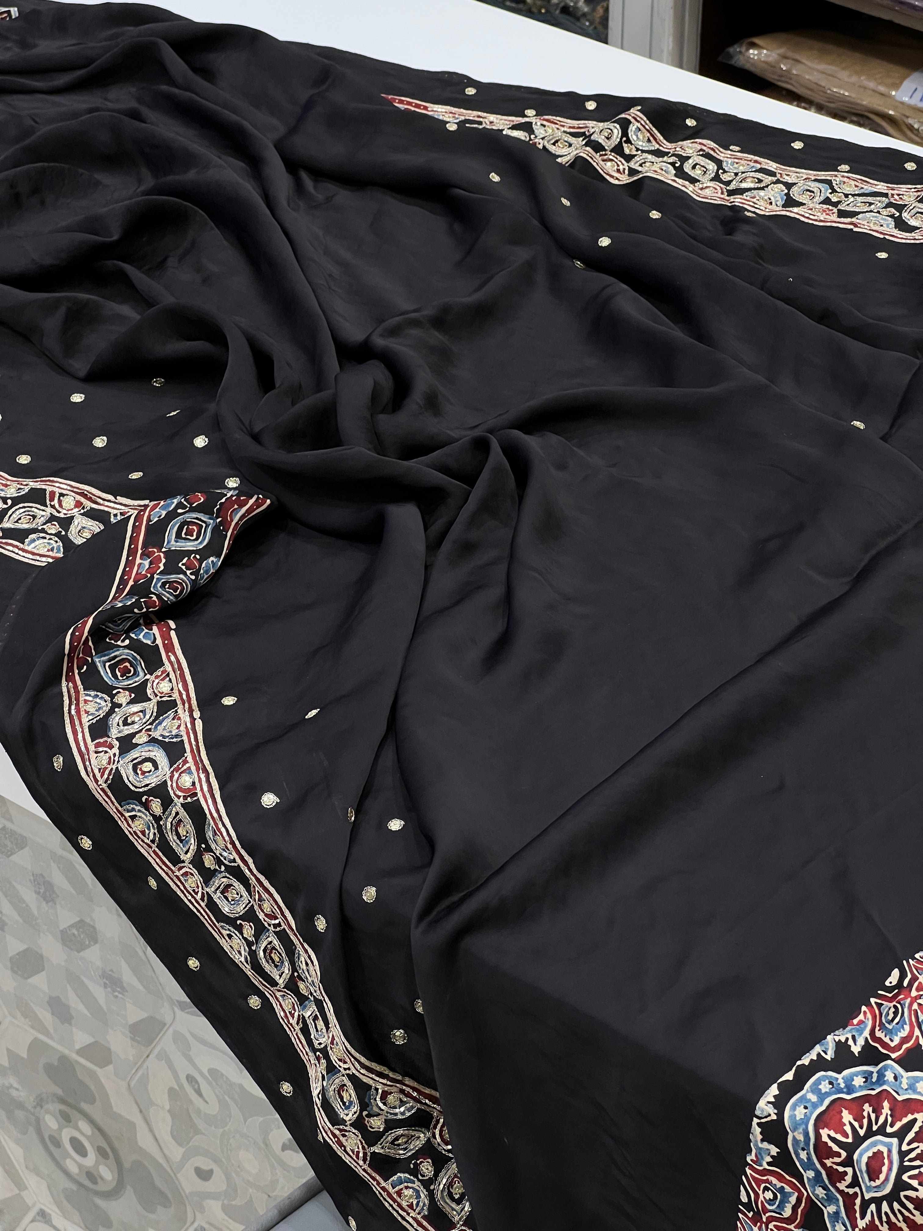 Ajrakh Hand Embroidery Saree