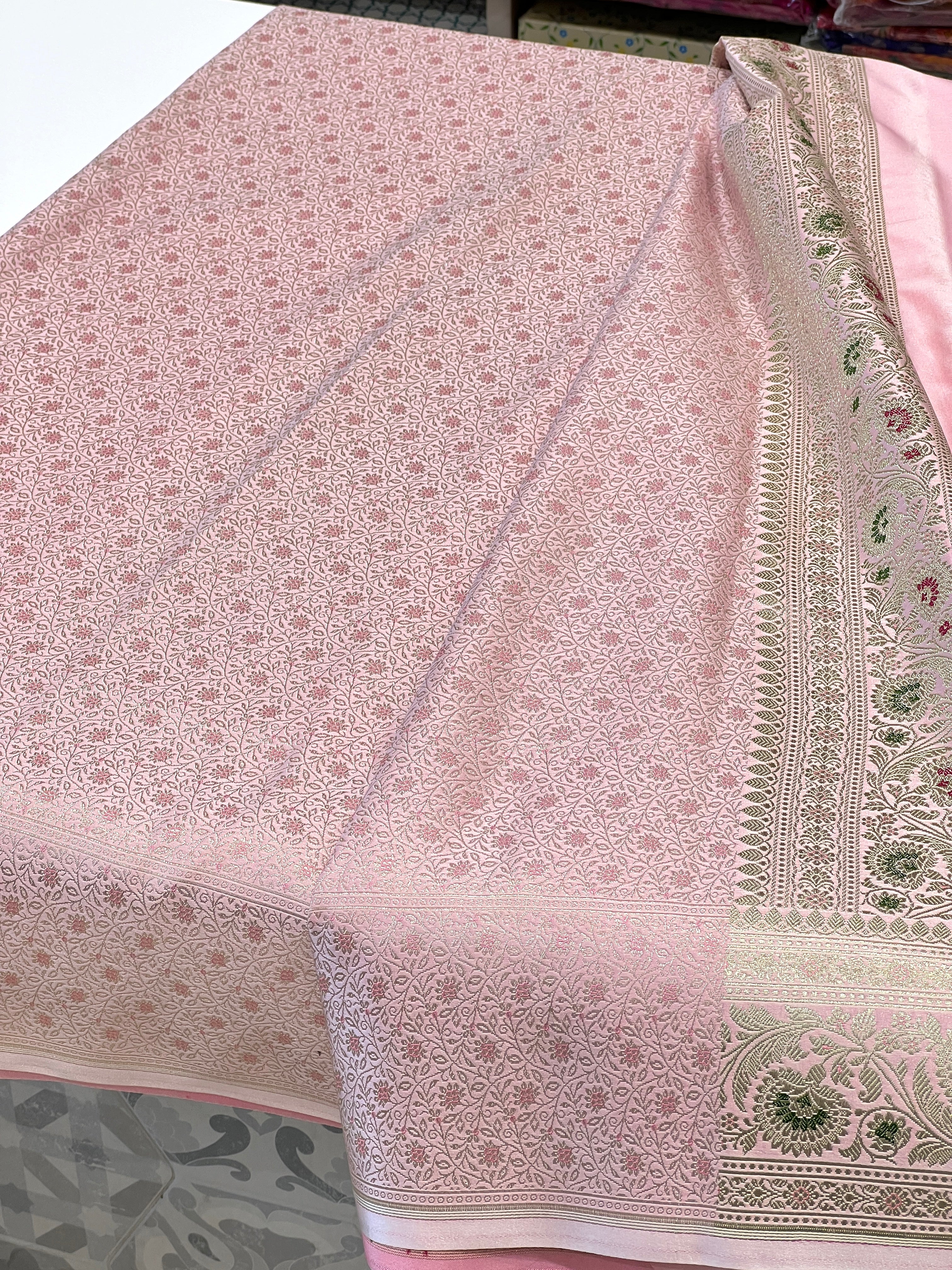 Pink Banarasi Silk Meenakari Saree