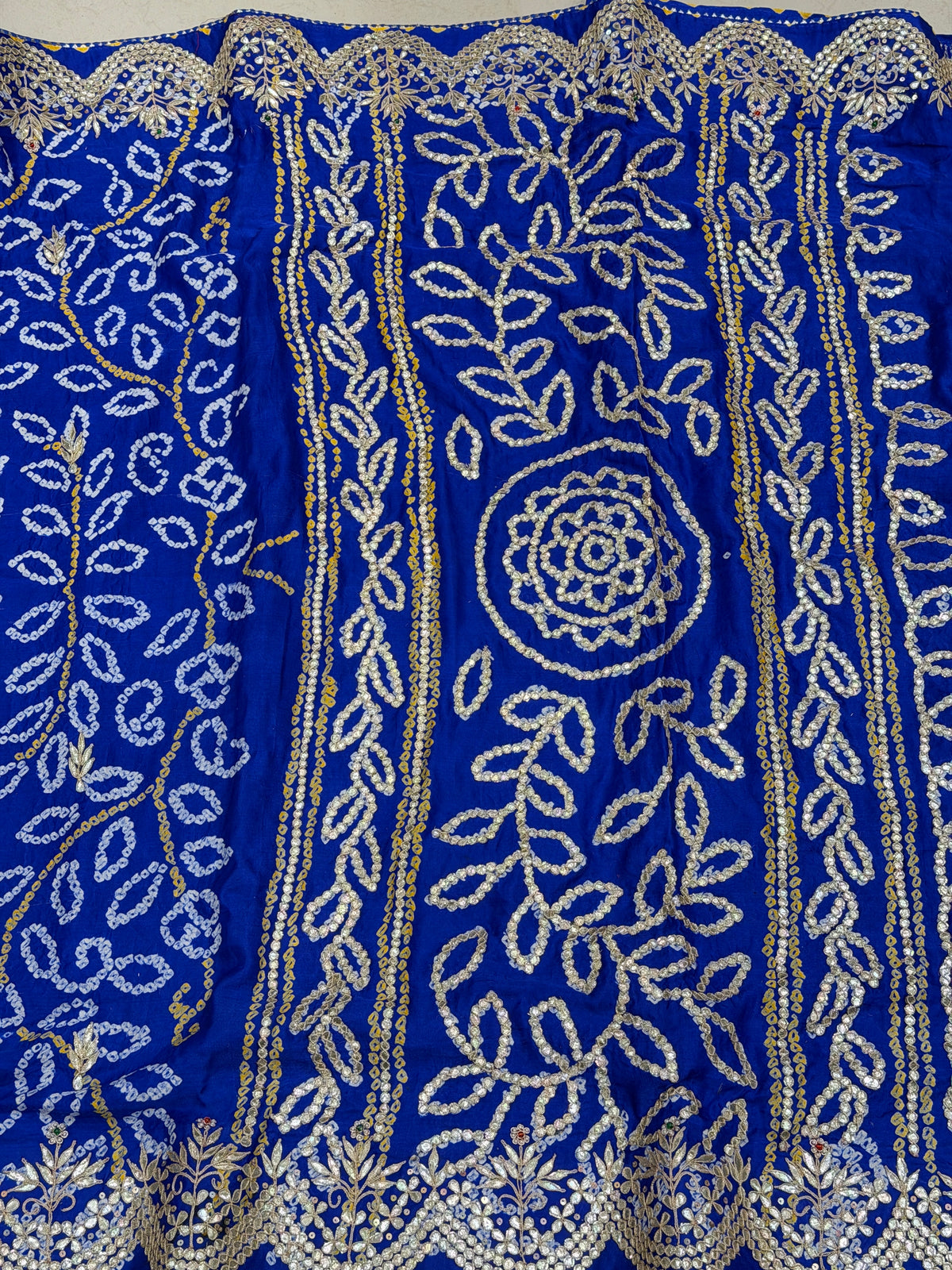 Royal Blue Gajji Silk Rai Bandhej Gotapatti Marodi Hand Embroidery Saree