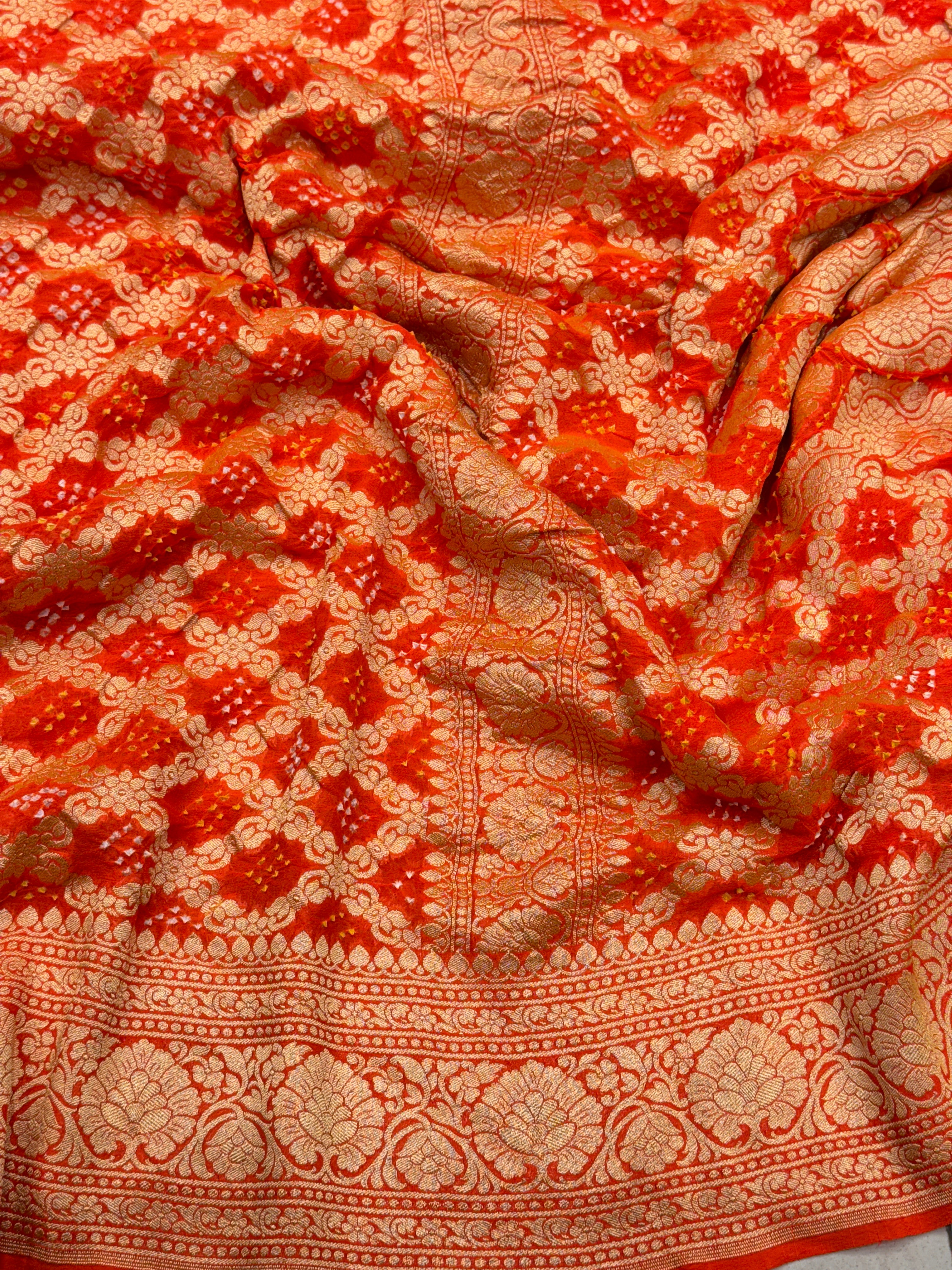 Orange Bandhej Bandhini Saree